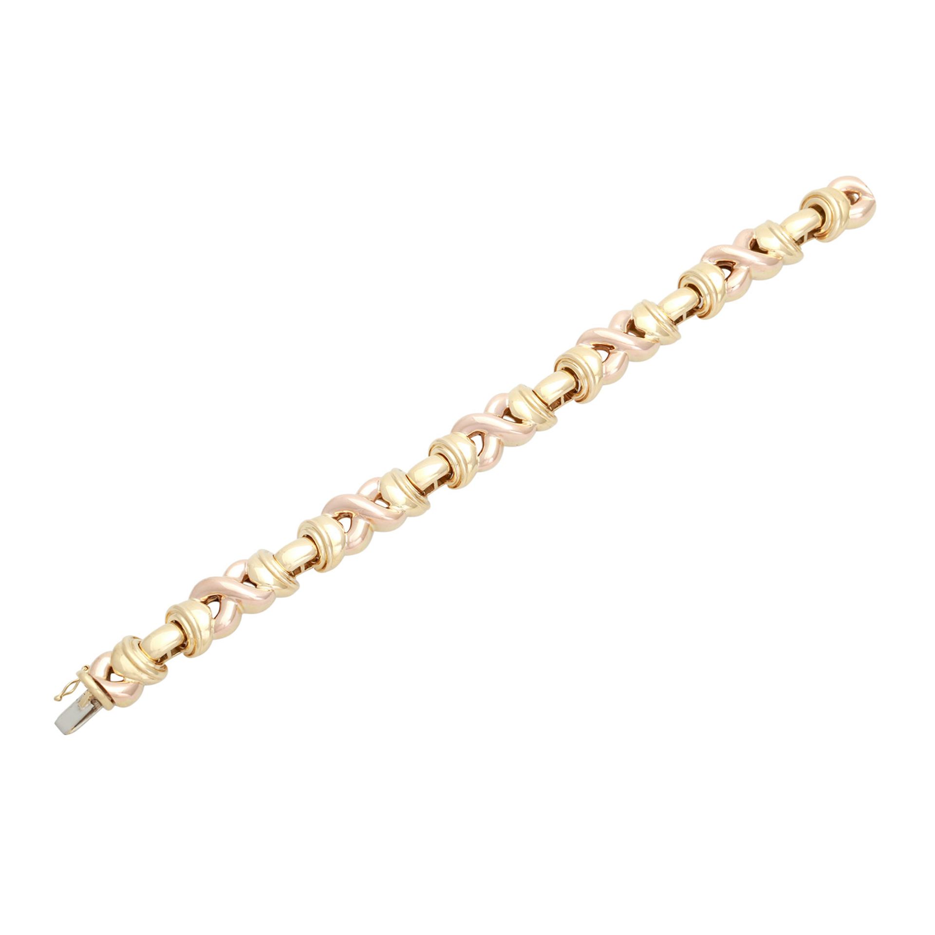 Armband, GG / RG 18K, L: 19 cm, durch Ösen verbundene Gelbgoldelemente mit gekreuzten - Bild 3 aus 4