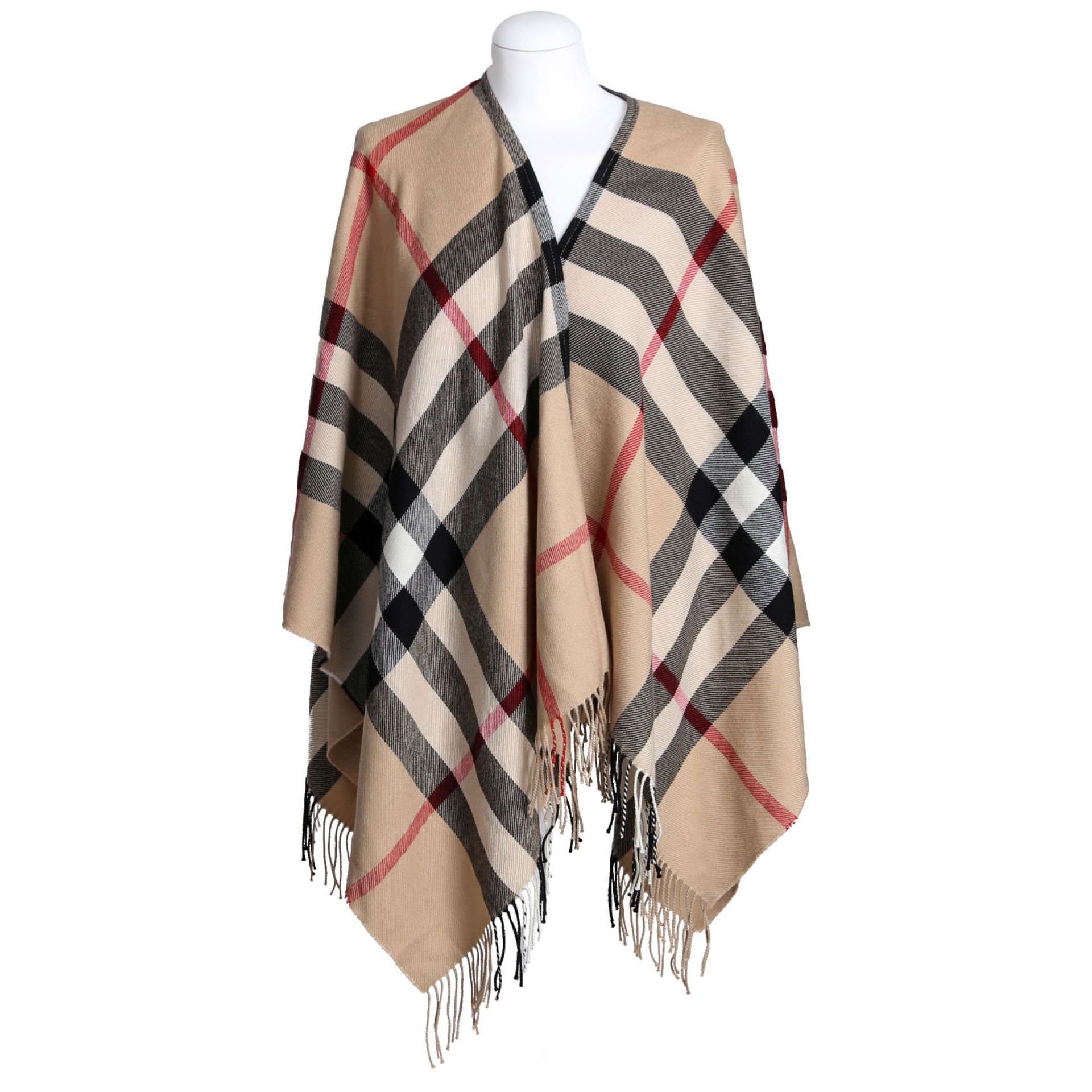 BURBERRY zeitloses Cape, NP: ca. 650,-€. One Size. 100% Merino Wolle, Nova-Check Muster mit