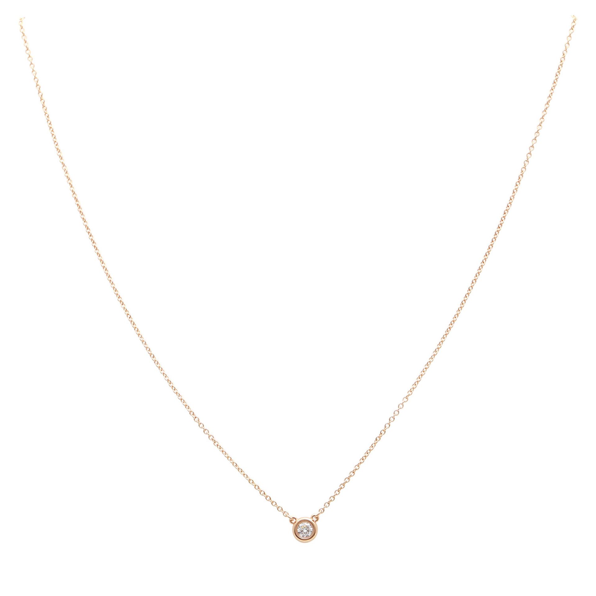 TIFFANY & CO zartes Collier "Diamonds by the Yard" mit 1 Brillant ca. 0,14 ct FW / VVSI in RG 18K.