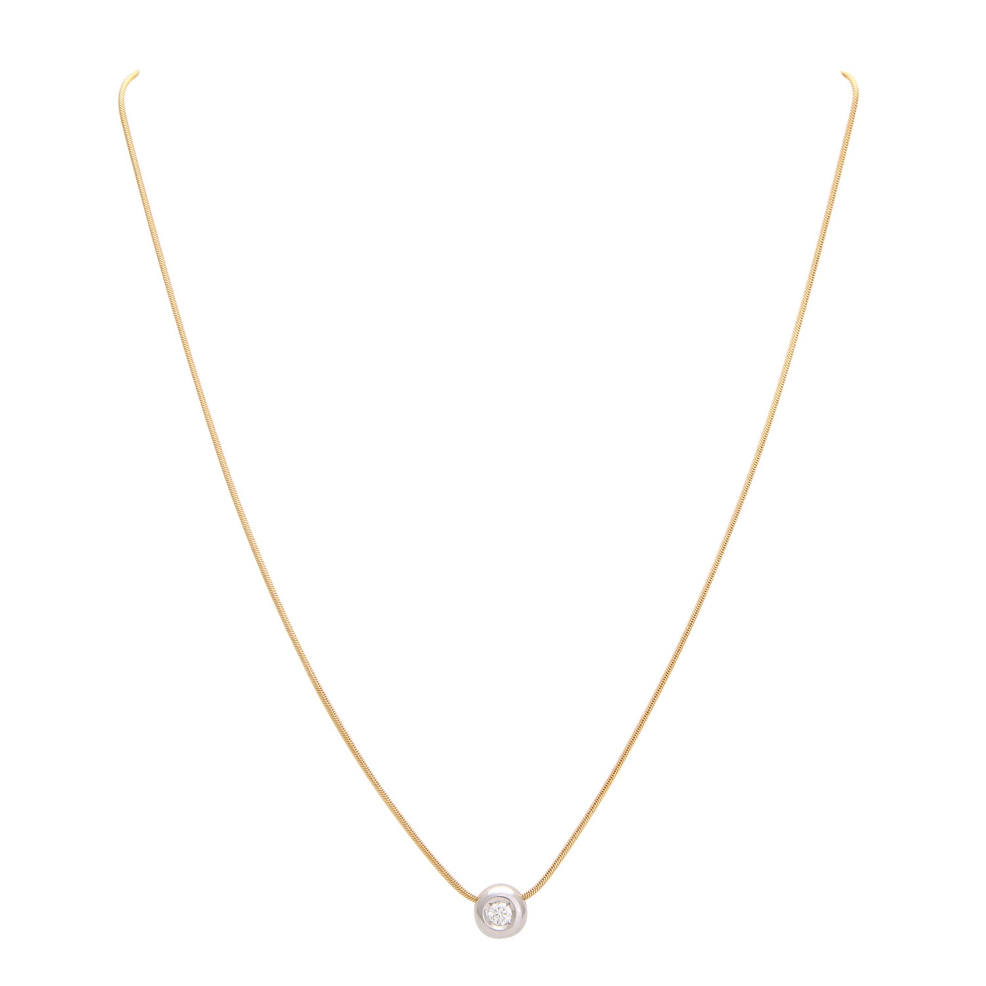 Collier Schlangenkette mit Brillant-Einhänger Brill. ca. 0,2 ct., GW / VS - VVS, GG / WG 14K, L: