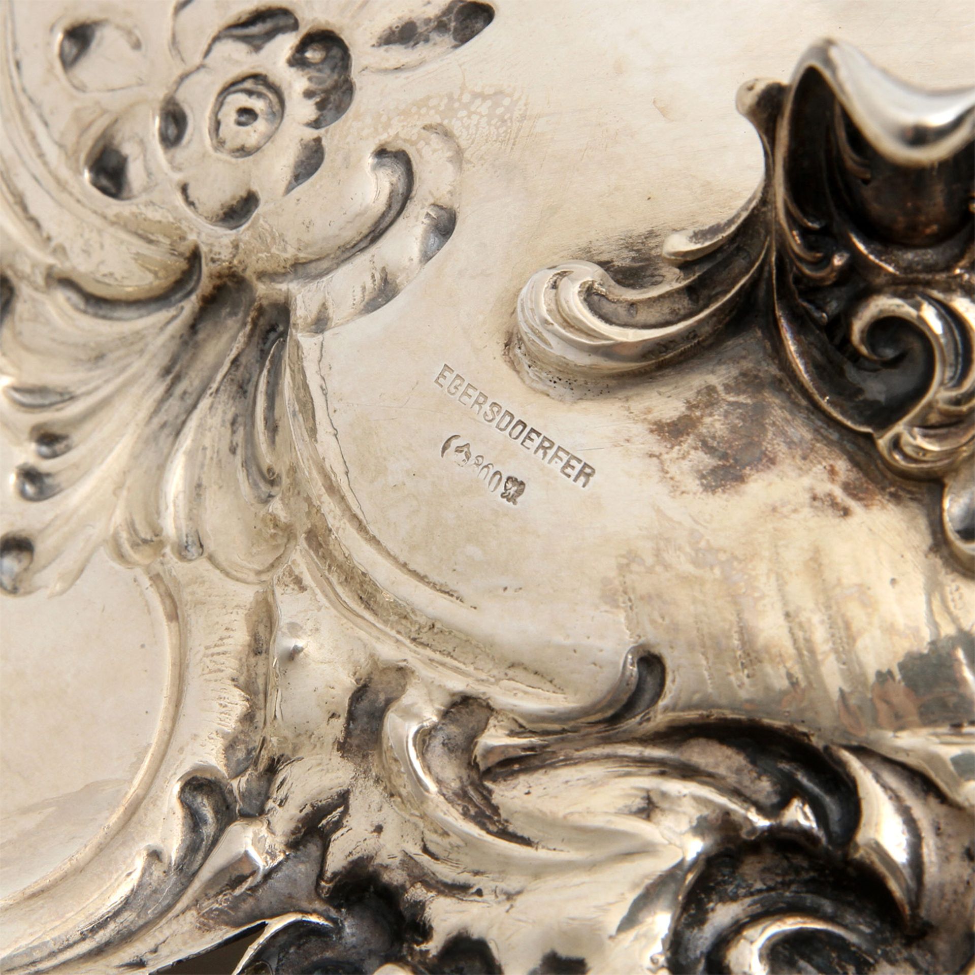 BRUCKMANN Prunkschale, 800 Silber, wohl vor 1900. Üppig vegetabil gestaltete Schale, Juwelierzeichen - Bild 8 aus 8