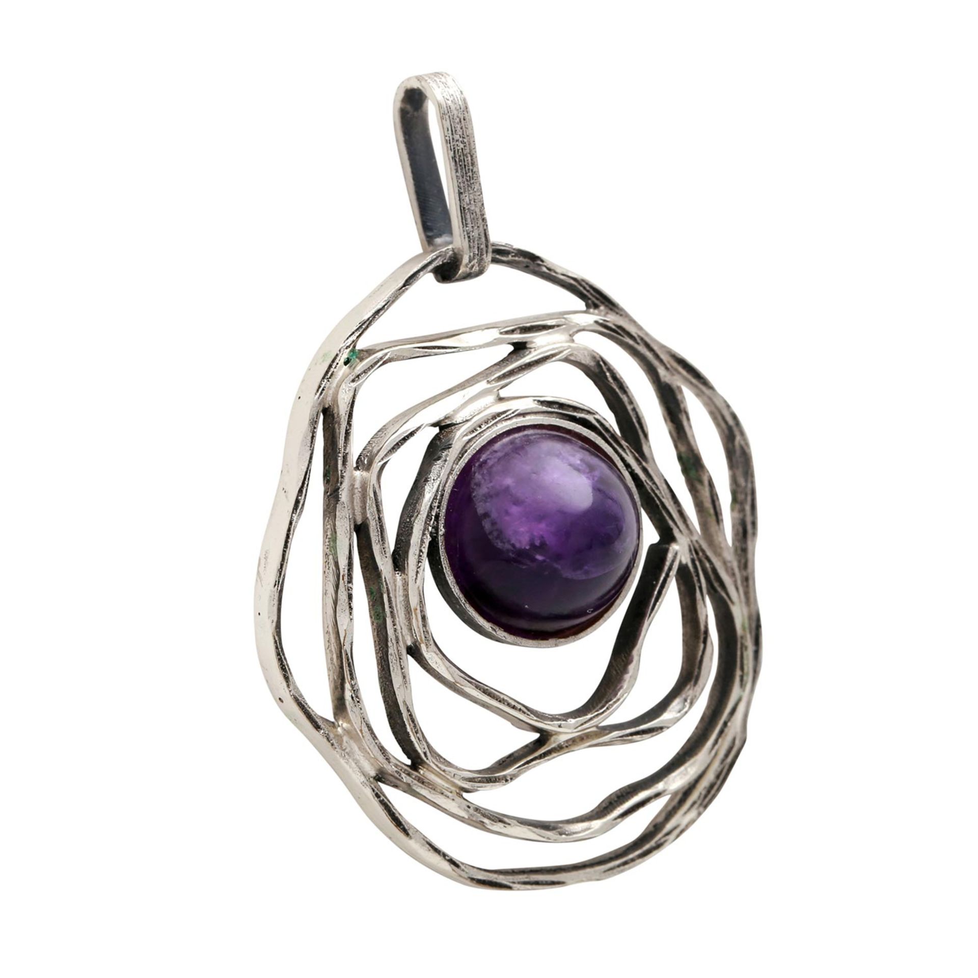 FAHRNER Konvolut 3-teilig mit Amethyst, 2 Anhänger, 1x rund, 1x oval, amorph strukturiert und 1 Ring - Image 3 of 5