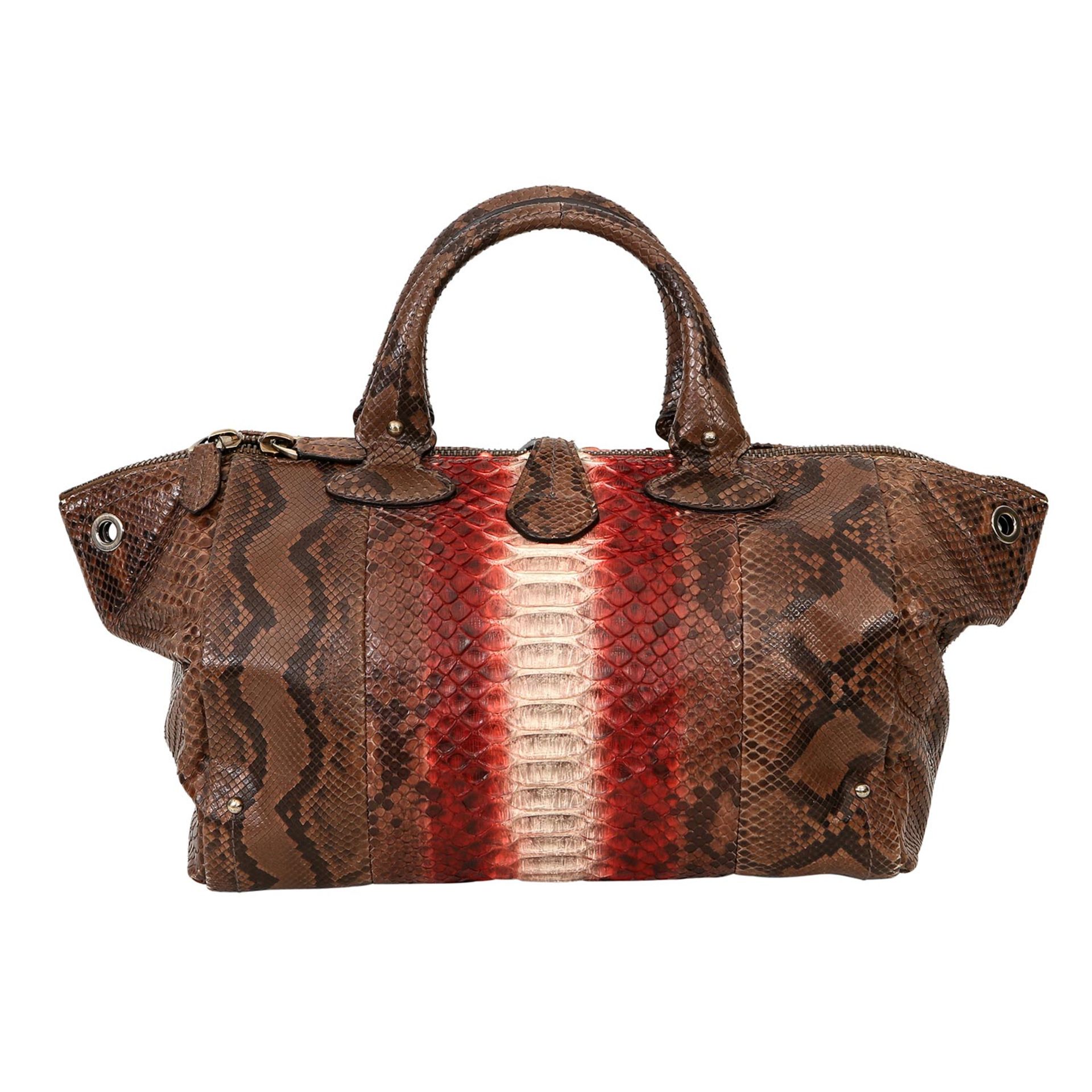 BALLY Bowlingbag. Pythonleder im Farbverlauf gefärbt, bronzefarbene Hardware, massiver - Image 4 of 7