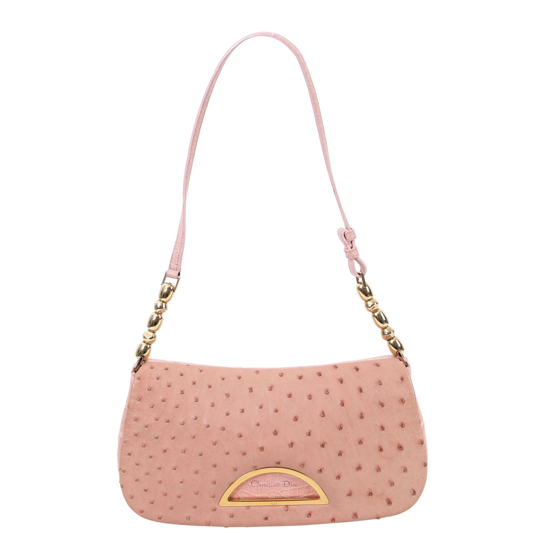 CHRISTIAN DIOR VINTAGE Schultertasche. Materialmix aus Straußen- und Alligatorleder in Rosa,