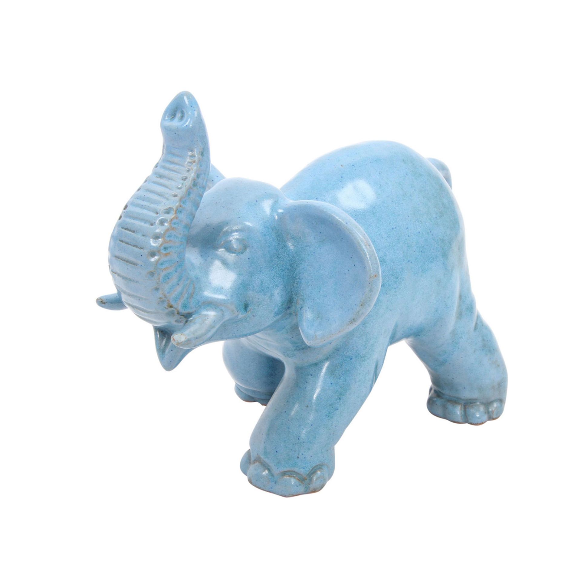 GMUNDENER Keramik Tierfigur "Elefant", 20. Jh. Rötlicher Scherben, blaue Glasur, schreitender