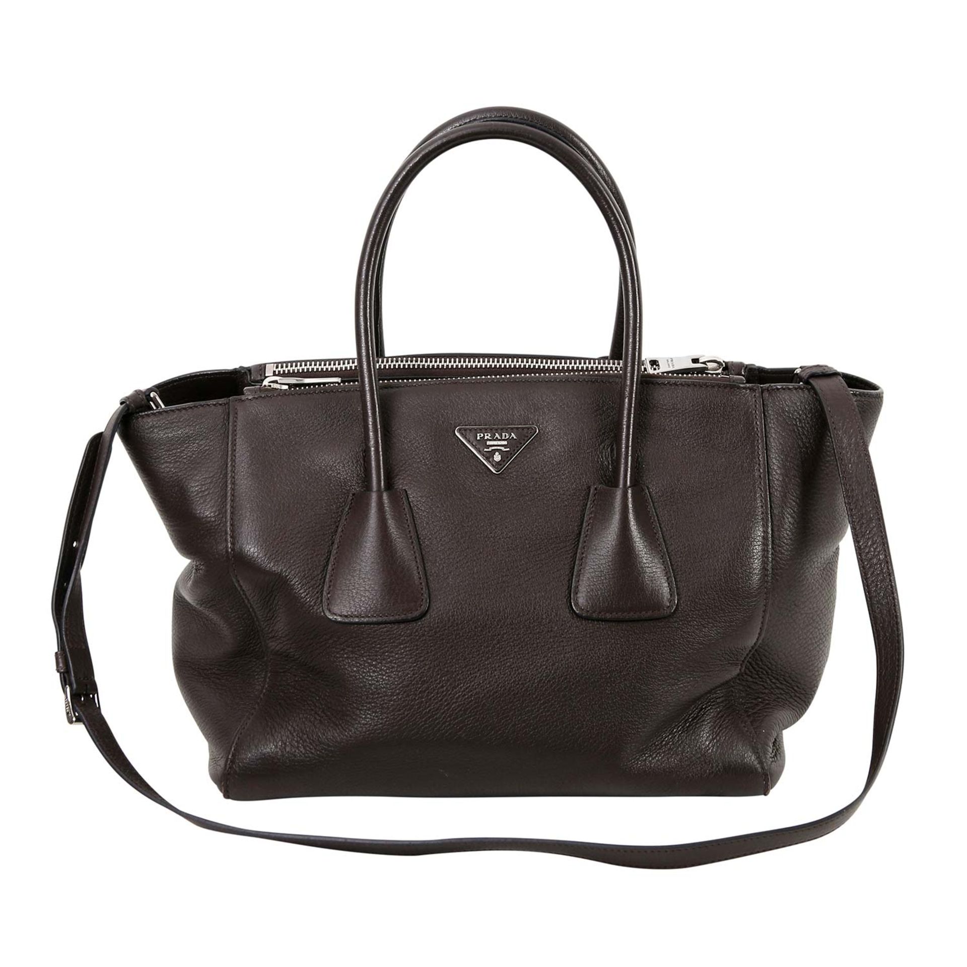 PRADA Shoppertasche NP.: ca 2.000,-€ Hirschleder in Dunkelbraun mit silberfarbener Hardware,