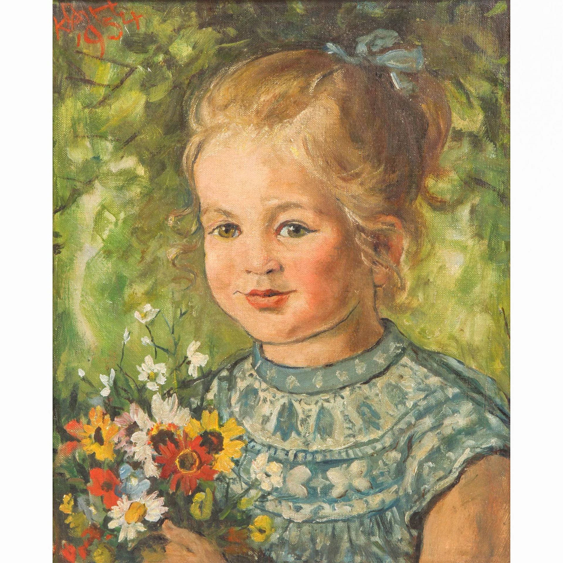 SCHALLER-HÄRLIN, KÄTE (Mangalore/Indien 1877-1971 Stuttgart), "Mädchen mit Wiesenblumenstrauß",