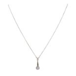 Zartes Collier mit Brillantanhänger ca. 0,45 ct und 0,08 ct WEISS - LGW / VVS - VS in WG 14K,