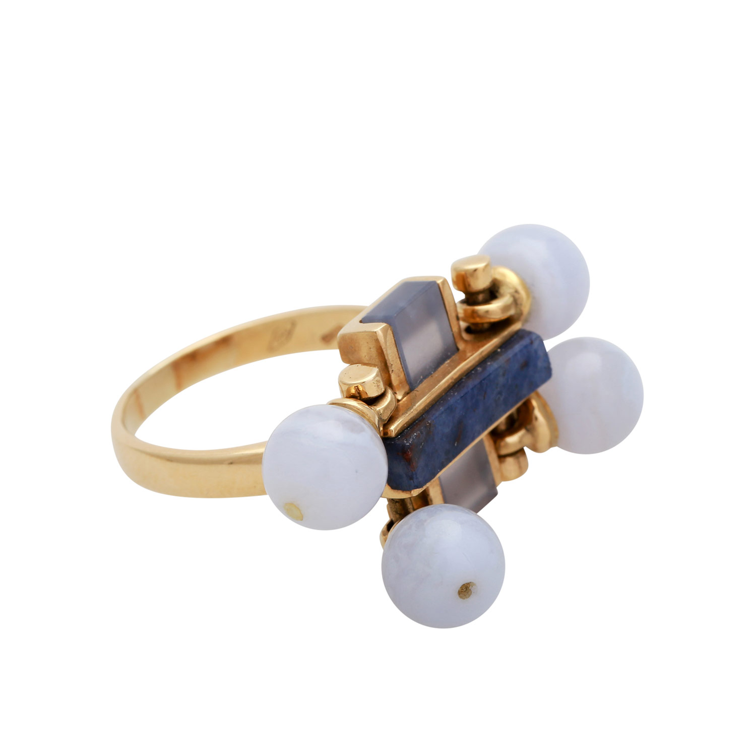 Schmuckset, 2-tlg. bestehend aus 1 Collier u. 1 Ring mit Chalcedon- u. Dumortierit-Elementen, GG - Image 2 of 4