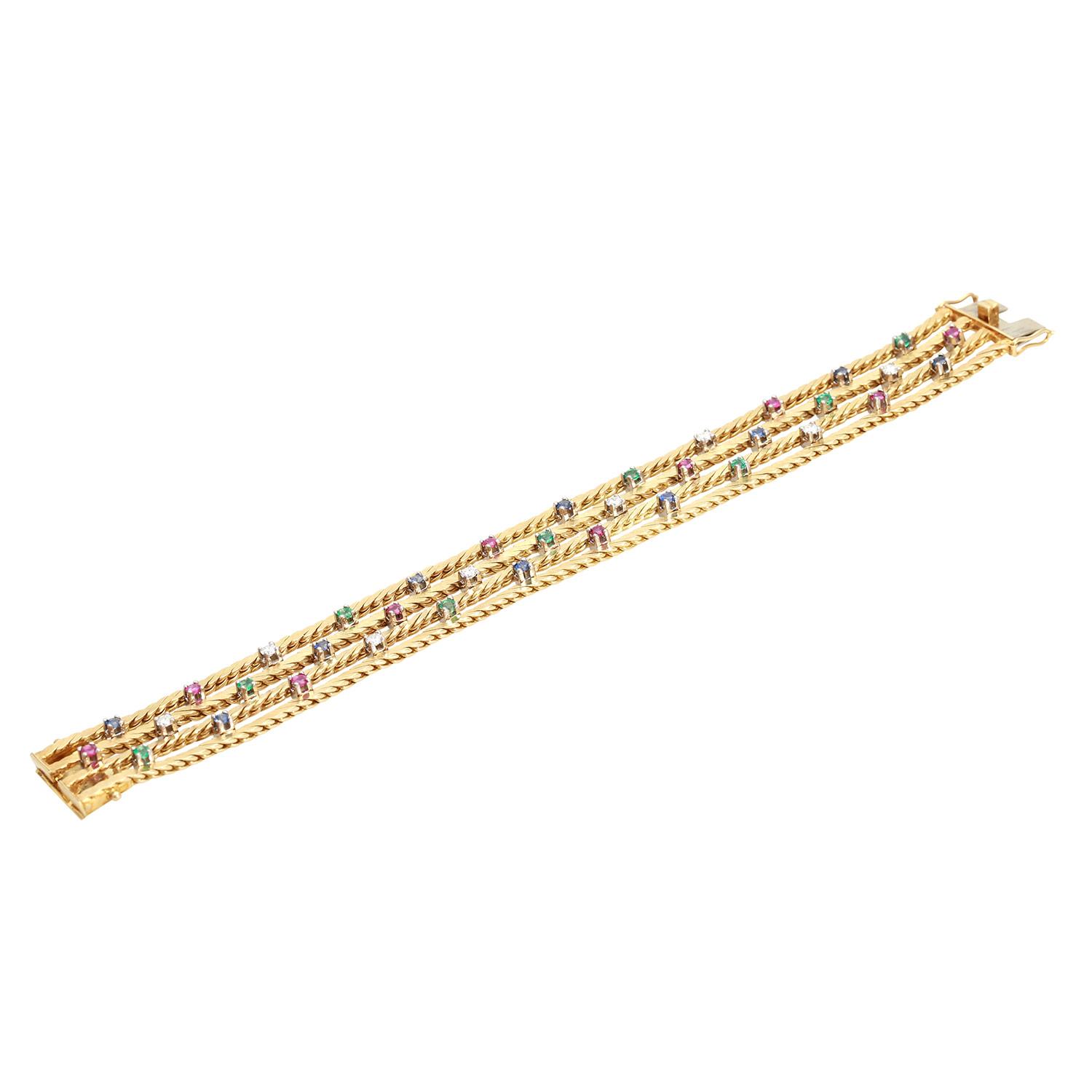 Armband mit Brillanten, Smaragden, Rubinen und Saphiren, GG 18K, L: ca. 18 cm, satinierte - Image 3 of 4