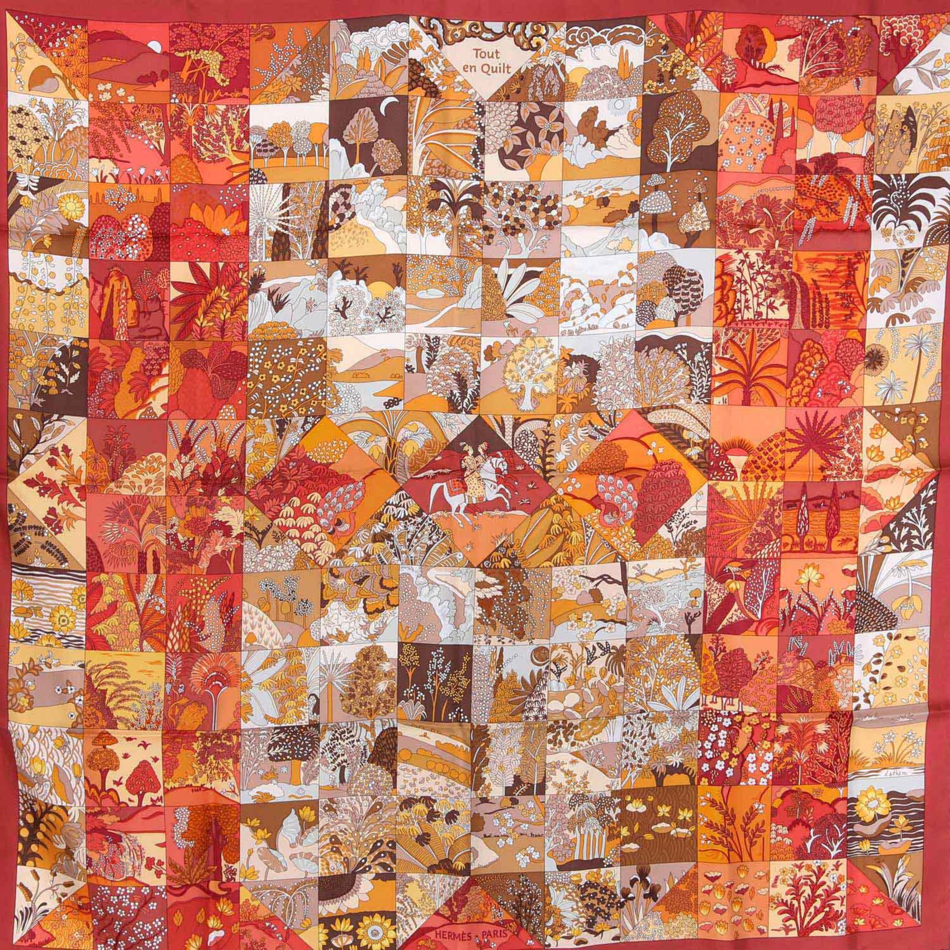 HERMÈS Seidencarré "TOUT EN QUILT", by Cathy Latham-Audibert, Entwurf erstmals 2008 erschienen. 100%