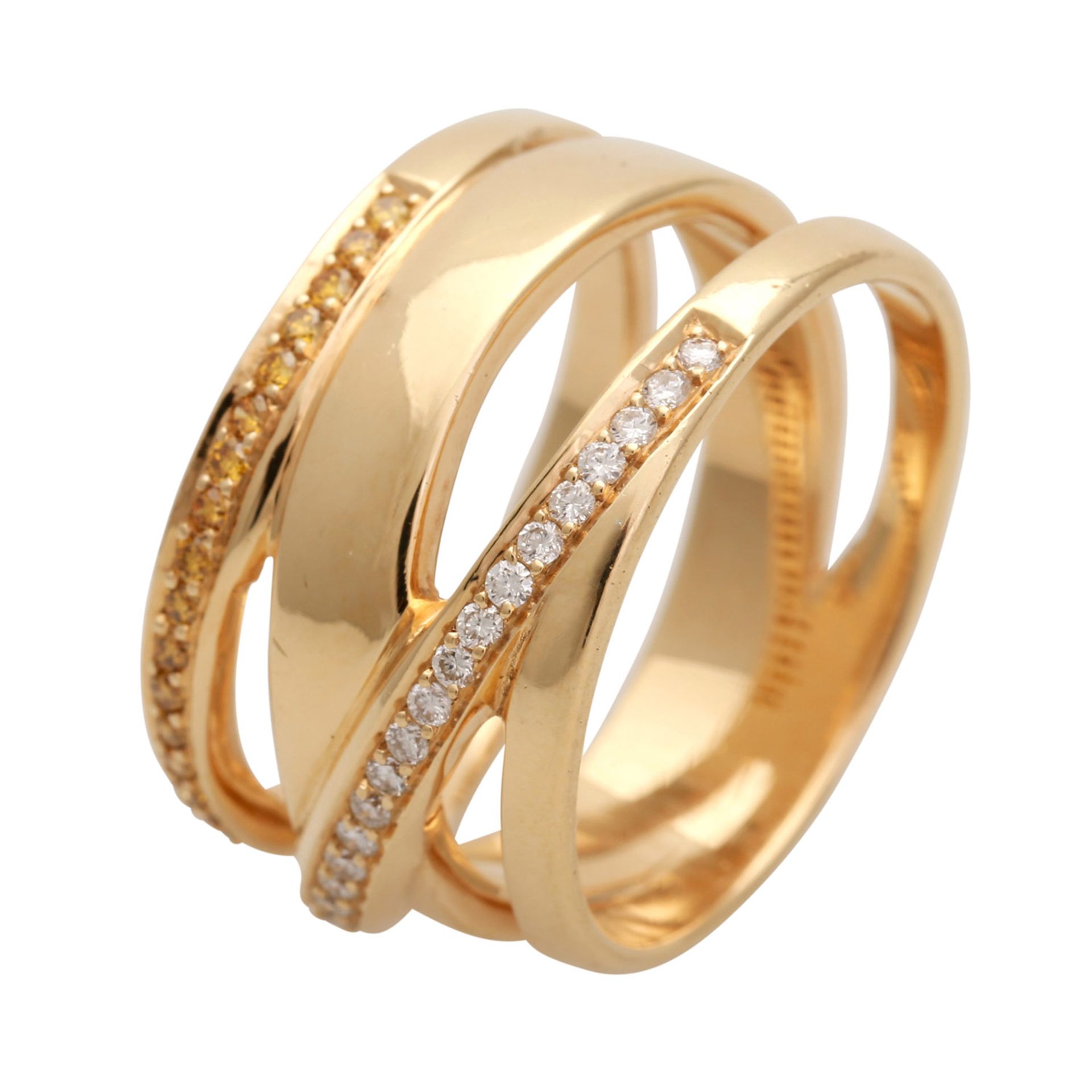 Ring mit 28 weißen und 23 gelben Brillanten, zus. ca. 0,51 ct, guter Farb- und Reinheitsgrad, - Bild 4 aus 4