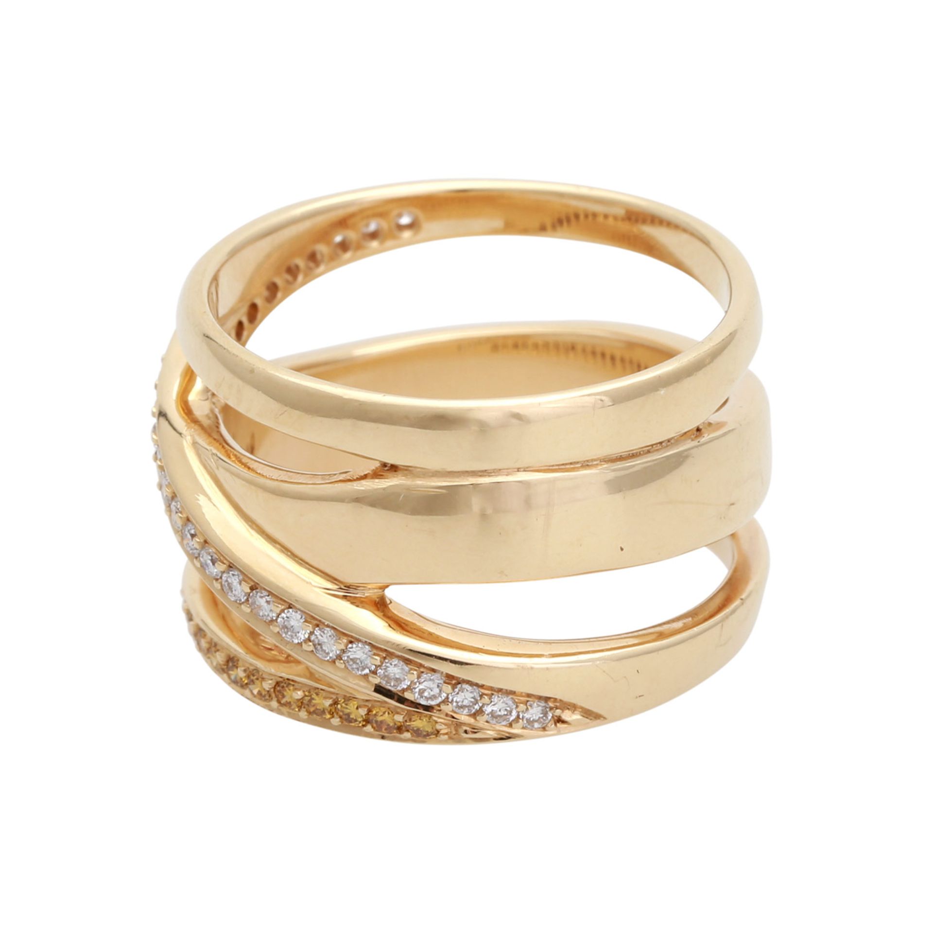 Ring mit 28 weißen und 23 gelben Brillanten, zus. ca. 0,51 ct, guter Farb- und Reinheitsgrad, - Bild 2 aus 4