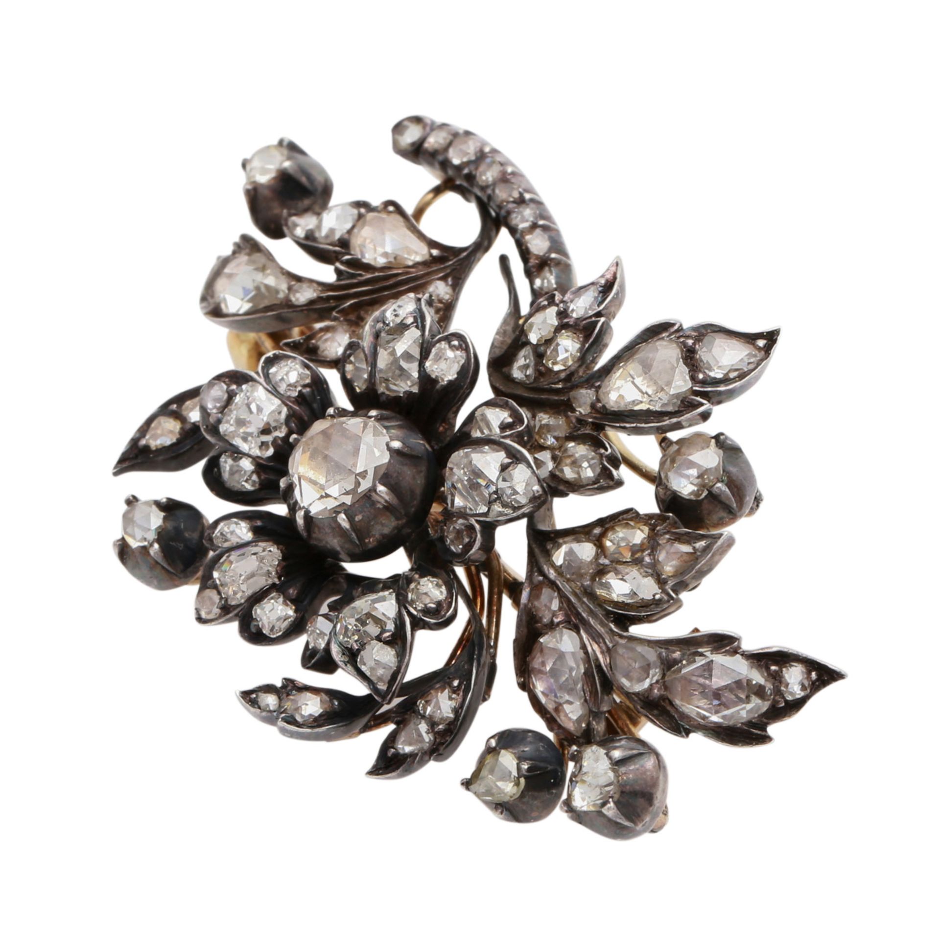 Floral gestaltete Brosche mit Diamanten im Alt- und Rosenschliff von zus. ca. 2,8 ct, WEISS - GET (H - Image 3 of 4