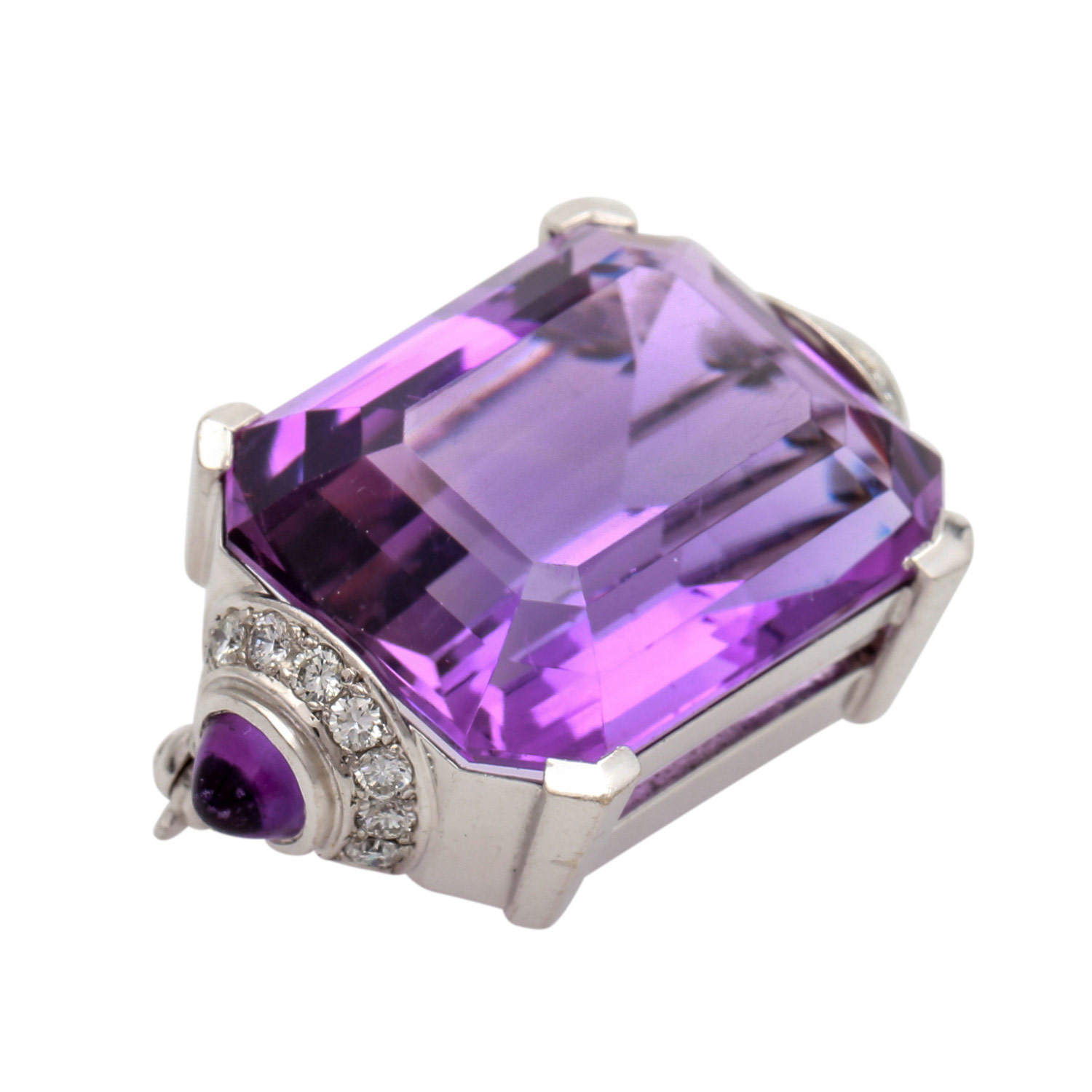 Brosche mit einem Amethyst in intensiver Farbe im Treppenschliff, ca. 29 ct, seitlich je 8 - Image 2 of 5