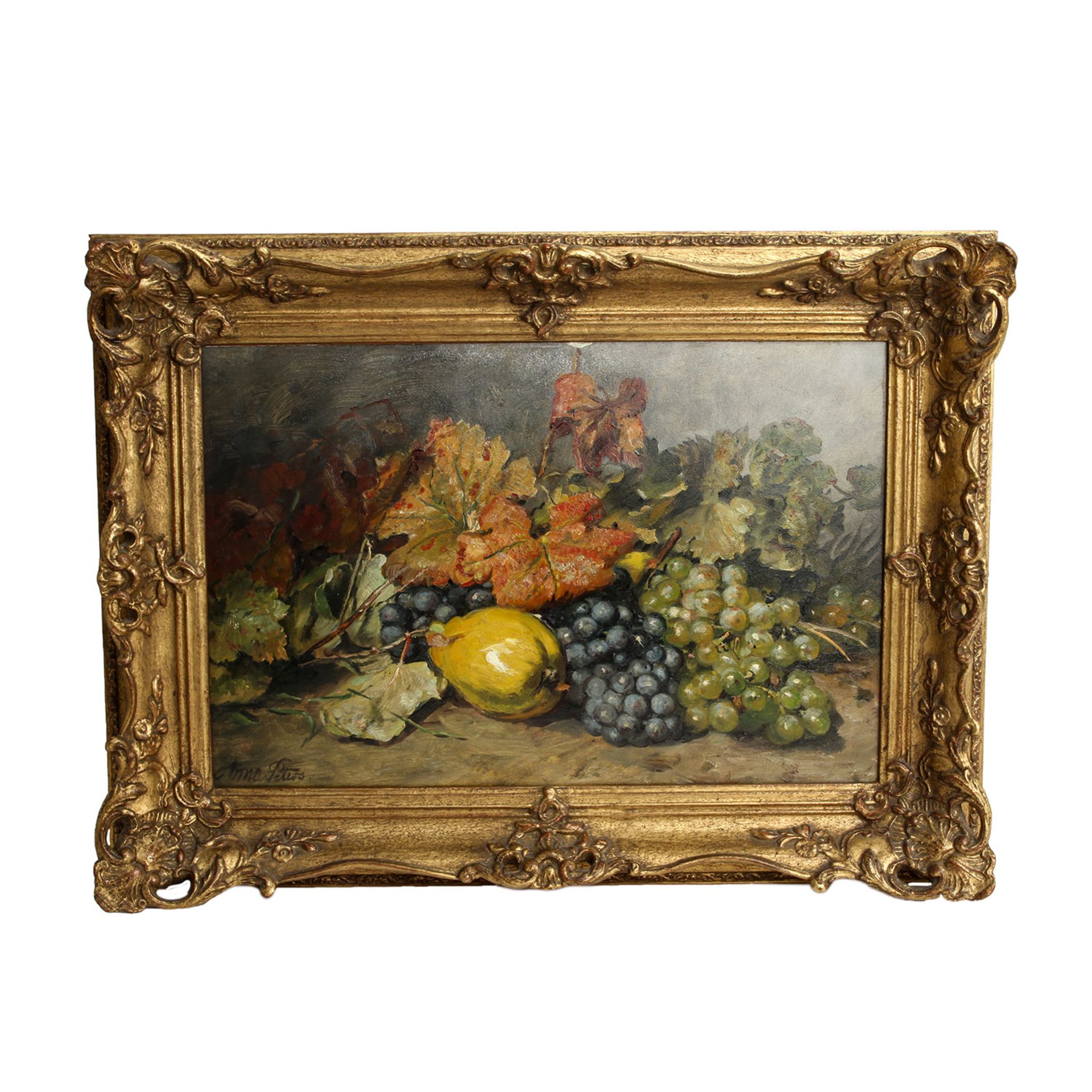 PETERS, ANNA (Mannheim 1843 - 1926 Stuttgart), "Herbststillleben", Quitte, Trauben und herbstliche - Bild 2 aus 6