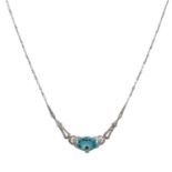 Belle Epoque Collier mit Aquamarin und Diamanten im Achtkant- und Rosenschliff von zus. ca. 0,3 ct