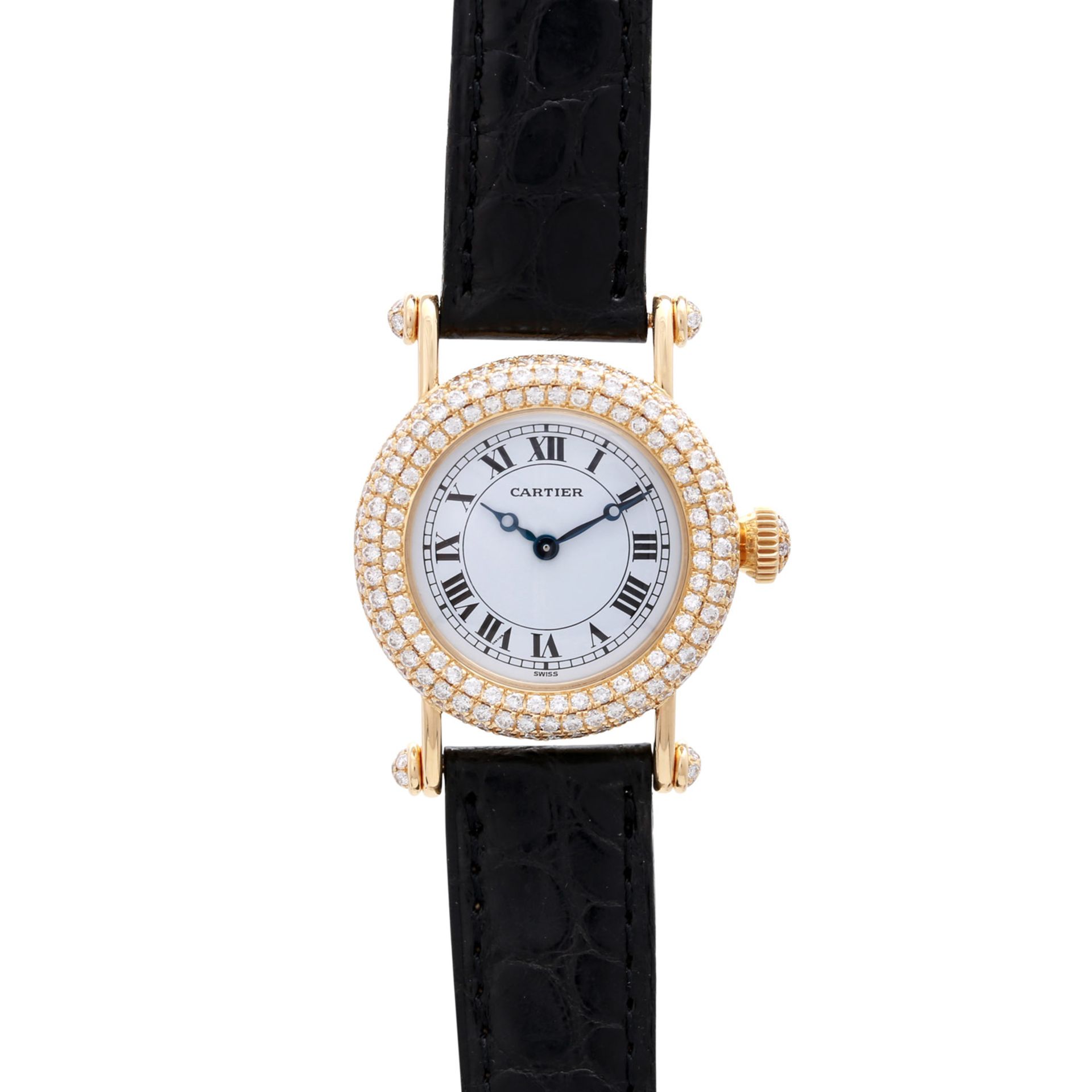 CARTIER Diabolo Damenuhr, Ref. 1450-0, ca. 1990/2000er Jahre. Gold 18K. Diamant-Besatz. Quarz-