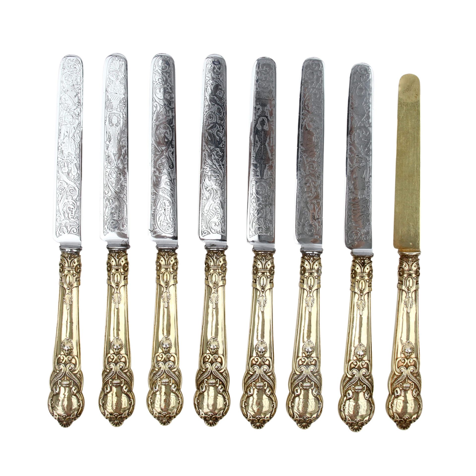 FRANKREICH Besteck für 7-8 Personen, Silber, 19. Jhd. 8 Gabeln, 8 Messer (1 Klinge abweichend), 7 - Image 4 of 11