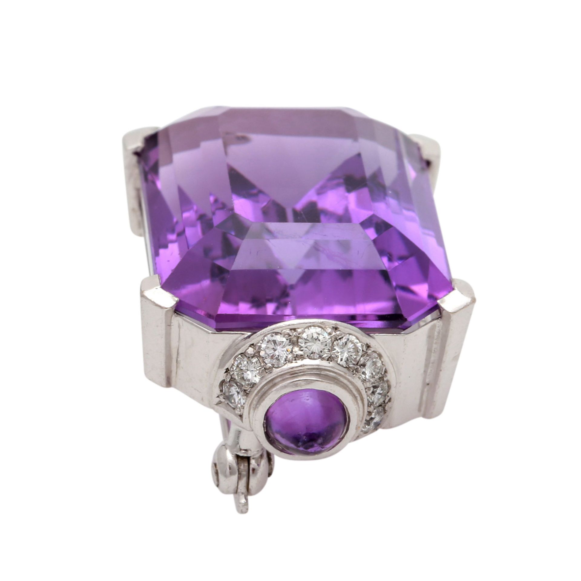 Brosche mit einem Amethyst in intensiver Farbe im Treppenschliff, ca. 29 ct, seitlich je 8 - Image 5 of 5