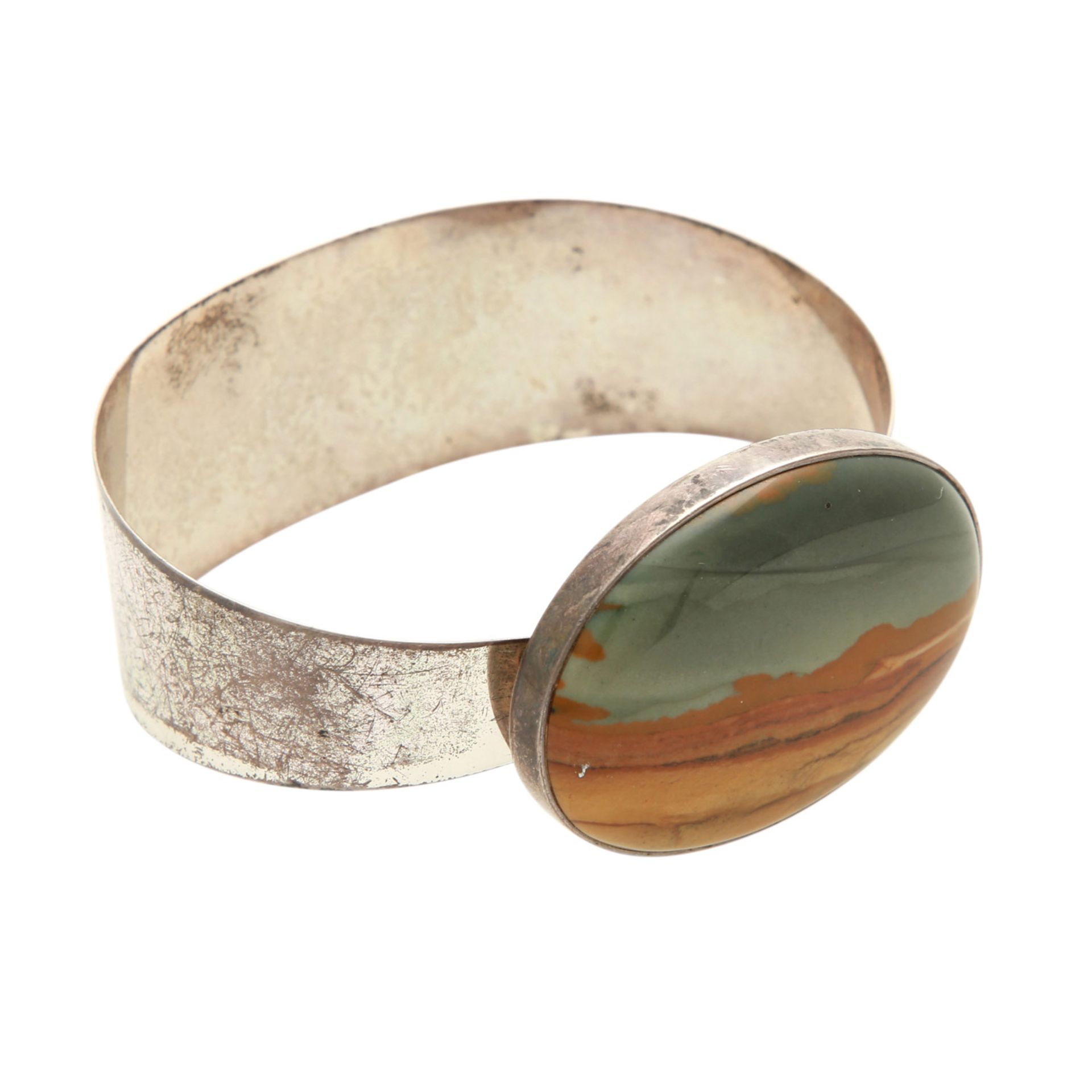 Konvolut Schmuck mit Landschafts-Achat bestehend aus Kette mit Anhänger, Ring, Armreif, Silber, - Bild 4 aus 5