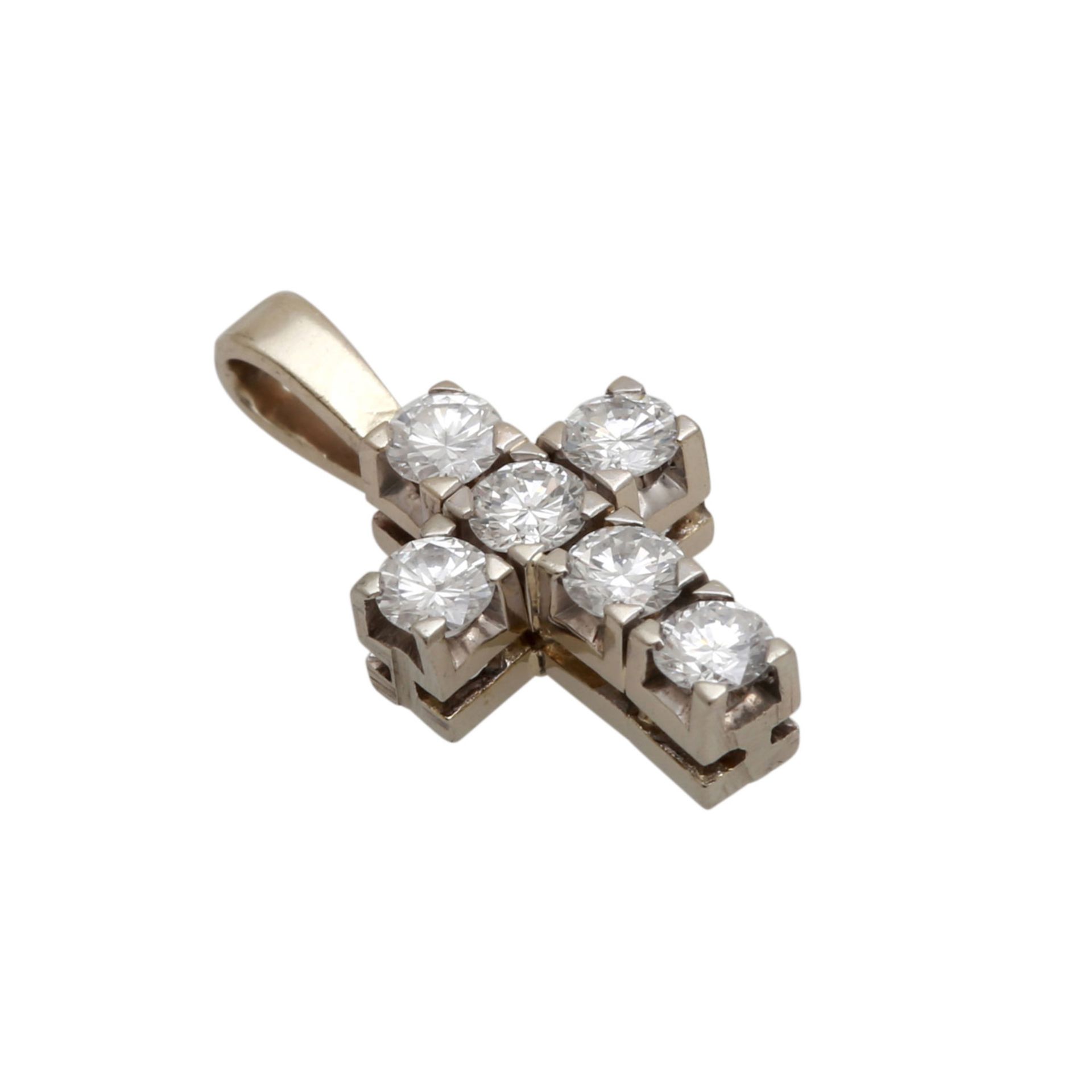 4 Kreuzanhänger mit Diamantbesatz davon 1 mittleres Kreuz in WG 18K mit 24 Brillanten zus. ca. 0,7 - Bild 5 aus 5