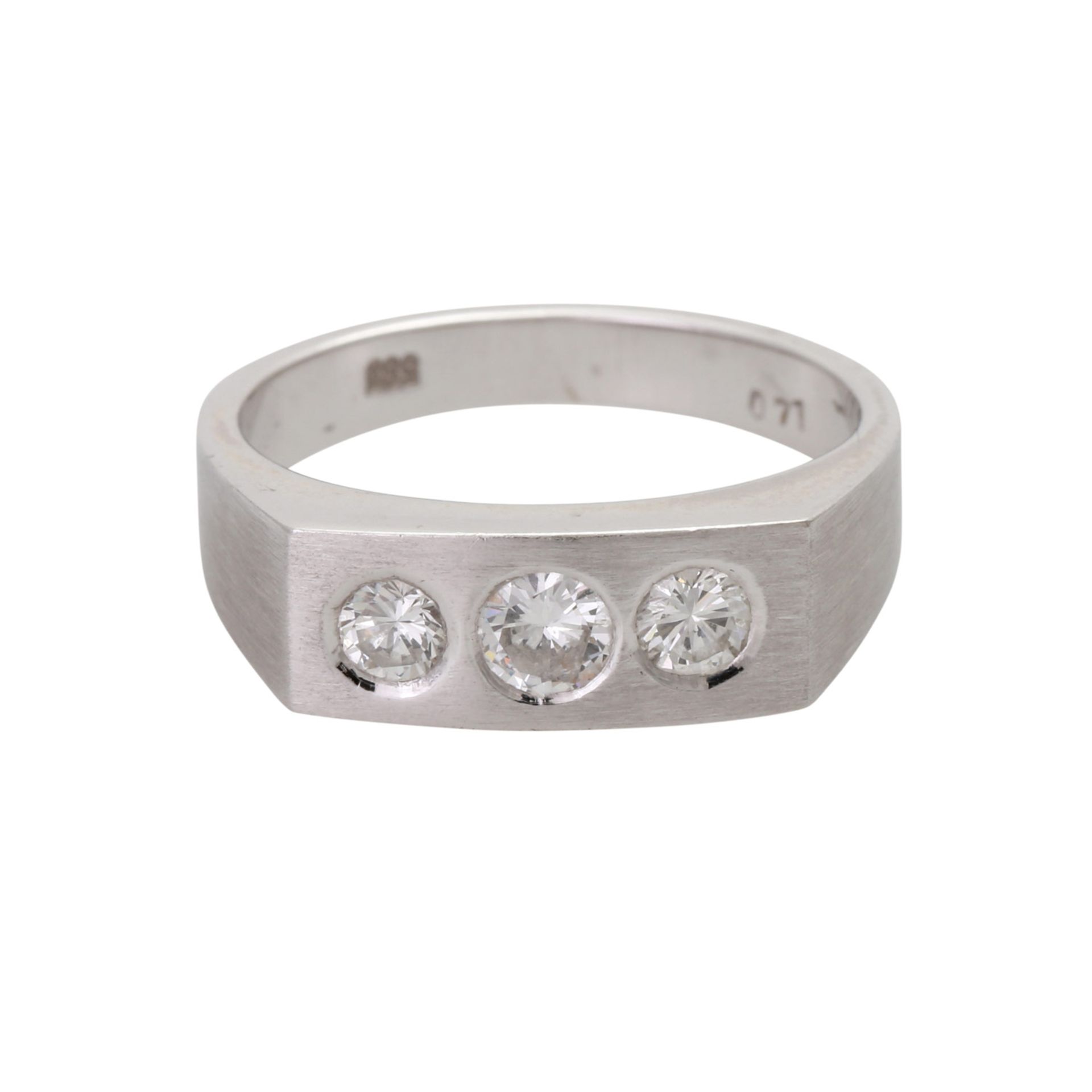 Damen- / Herrenring mit 3 Brillantenzus. ca. 0,7 ct (punz.) WEISS (H) / SI in WG 14K, RW: ca. 59,