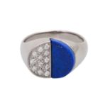 Damenring mit Lapislazuli und Brillantenzus. ca. 0,25 ct WEISS (H) / VS - SI in WG 18K, RW: ca. 63,