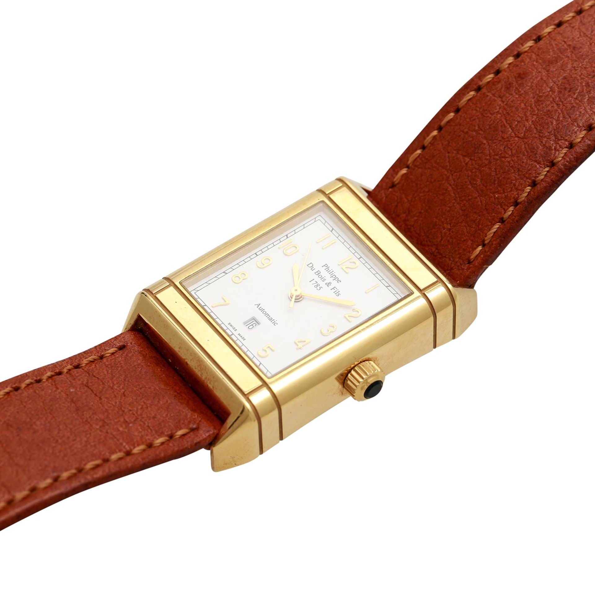 PHILIPPE DU BOIS & FILS Armbanduhr, Gehäuse Gold 18K.Automatic-Werk. Lederband mit goldplattierter - Bild 4 aus 5