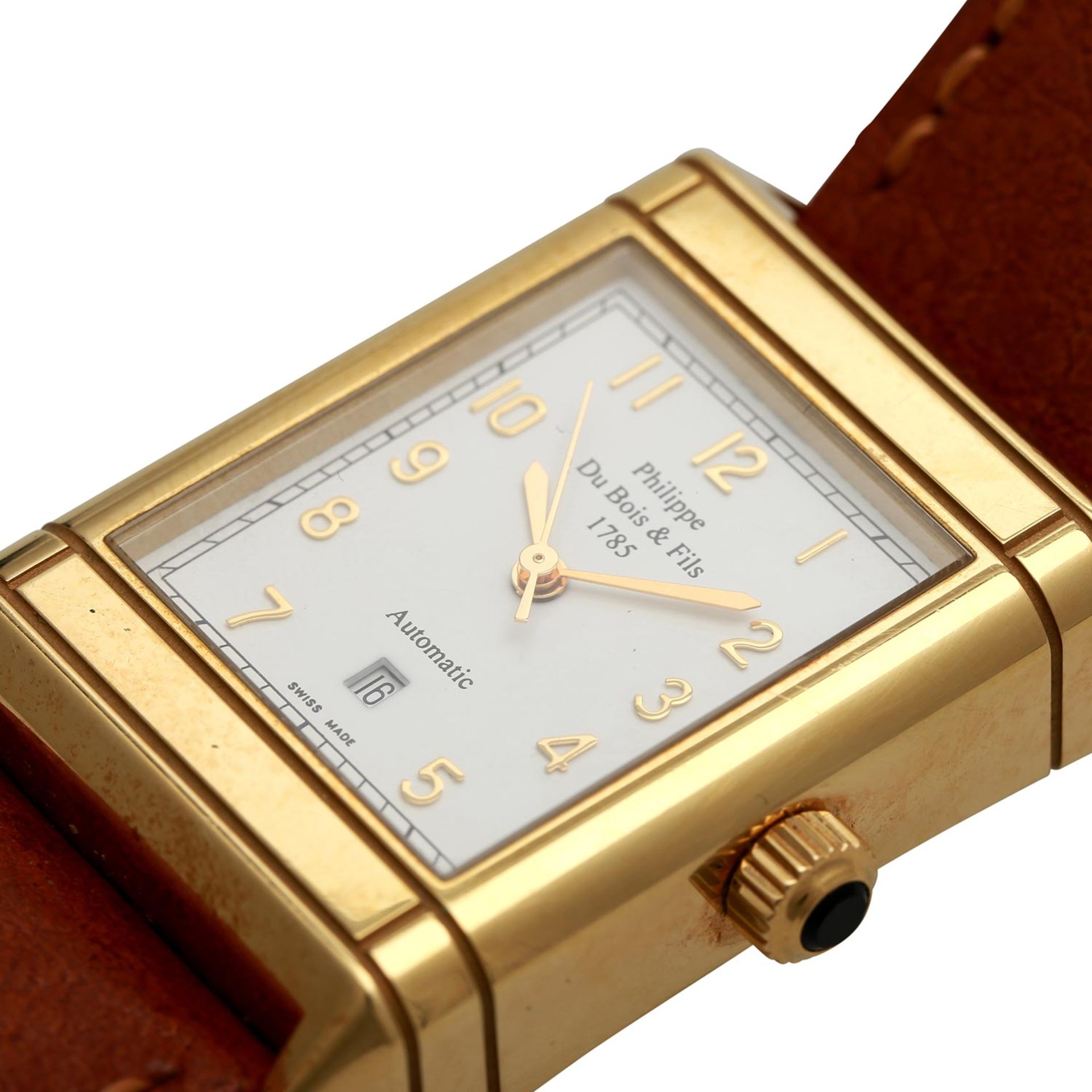 PHILIPPE DU BOIS & FILS Armbanduhr, Gehäuse Gold 18K.Automatic-Werk. Lederband mit goldplattierter - Bild 5 aus 5