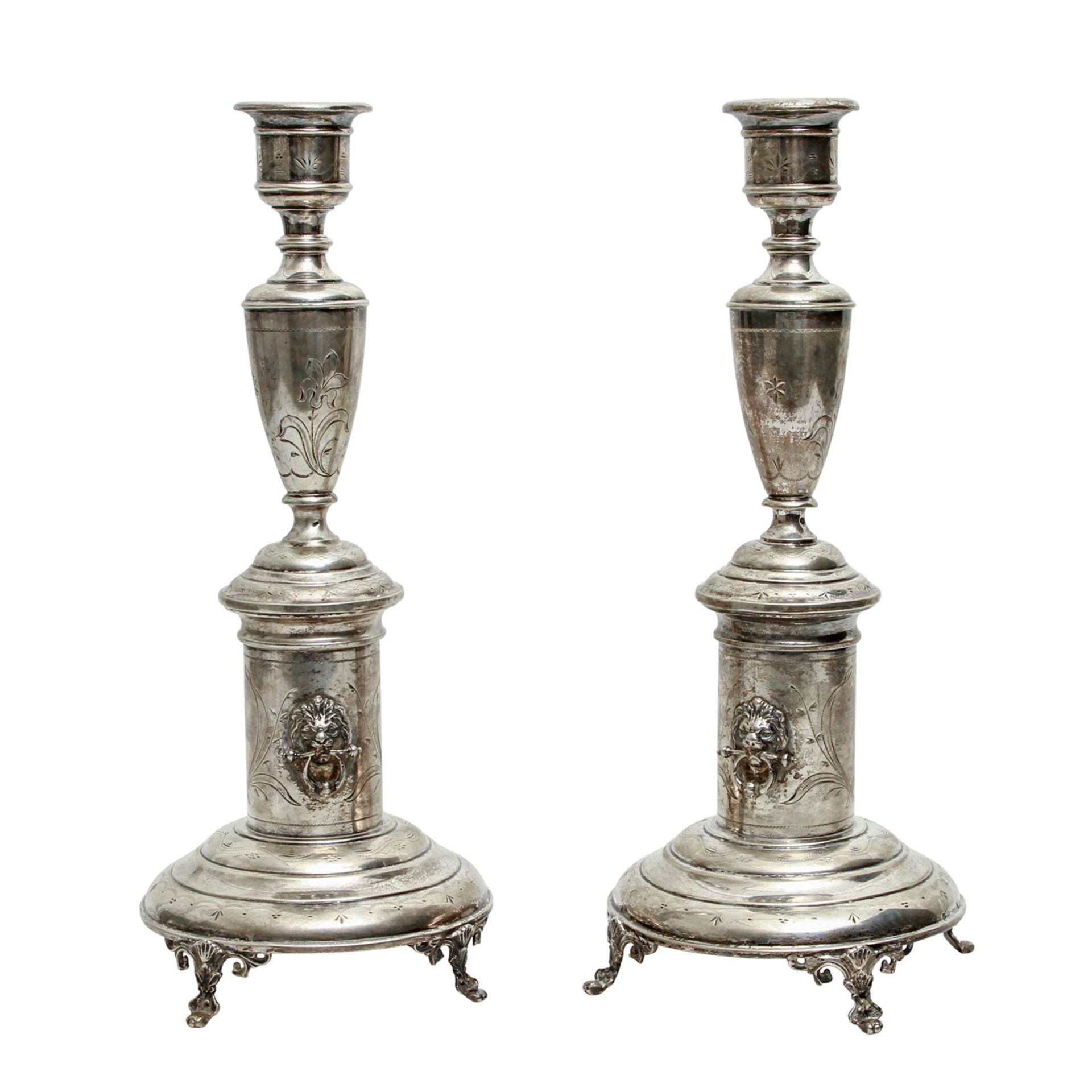 ÖSTERREICH-UNGARN Wien Paar 1-flammige Kerzenleuchter, 800 Silber, nach 1872.Runder profilierter