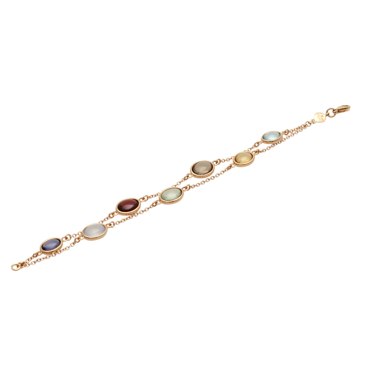 CAPOLAVORO doppelreihiges Armband mit Farbsteinenin verschiedenen Farben, feine Ankerkette in RG - Image 4 of 4