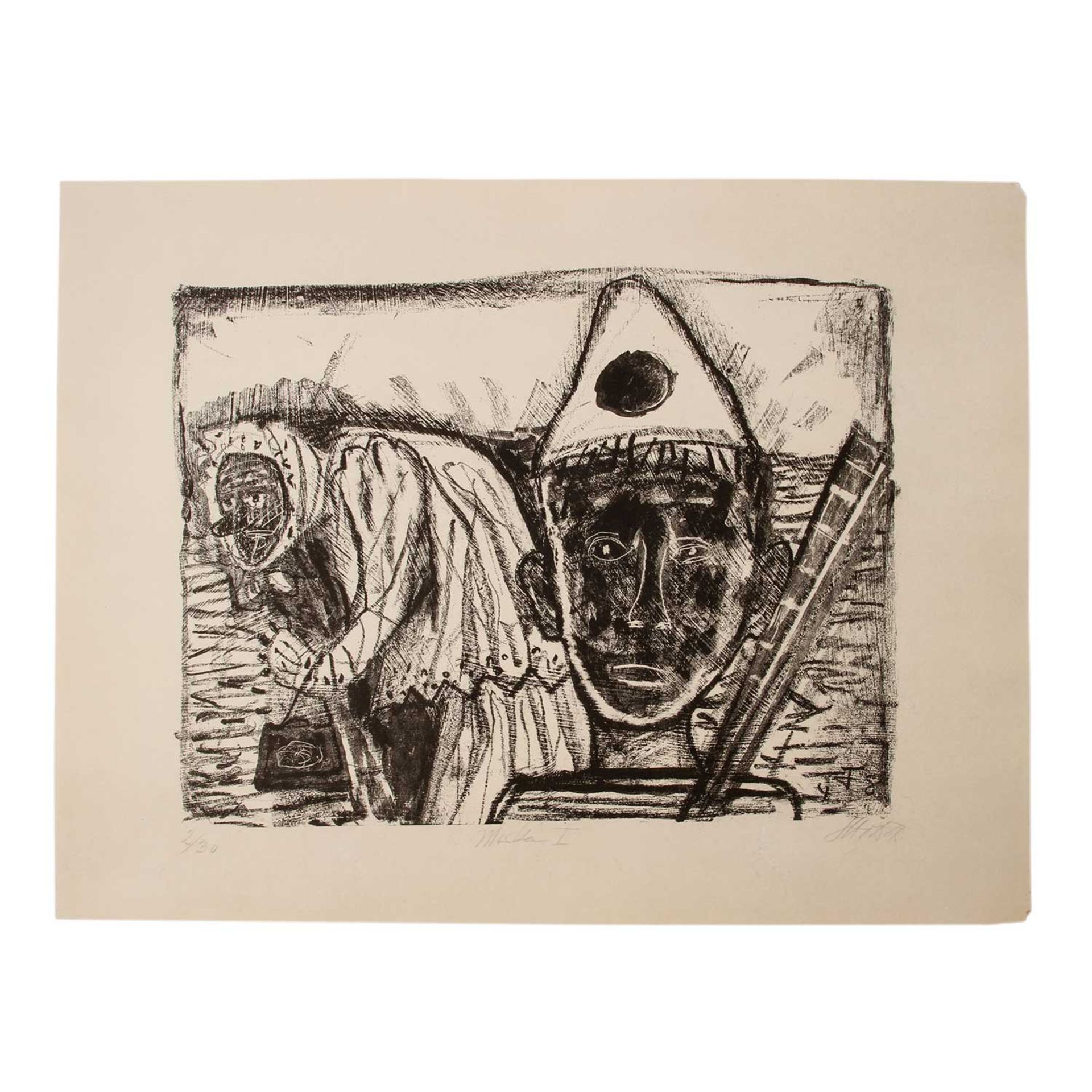 DIX, OTTO (1891 - 1969), "Masken I",Lithographie/chamoisfarbenes Papier, in der Platte sign. u. dat.