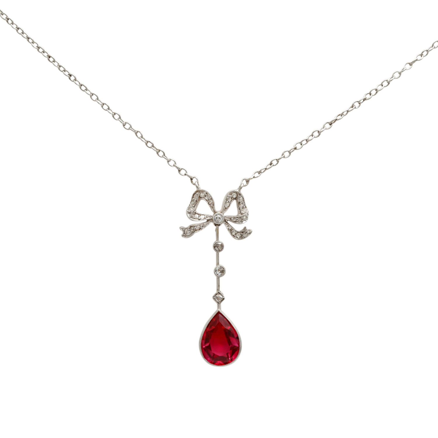 Zartes Collier mit Schleifenmotivausgefasst mit Diamanten zus. ca. 0,1 ct ,sowie 1 pinken, - Image 2 of 5