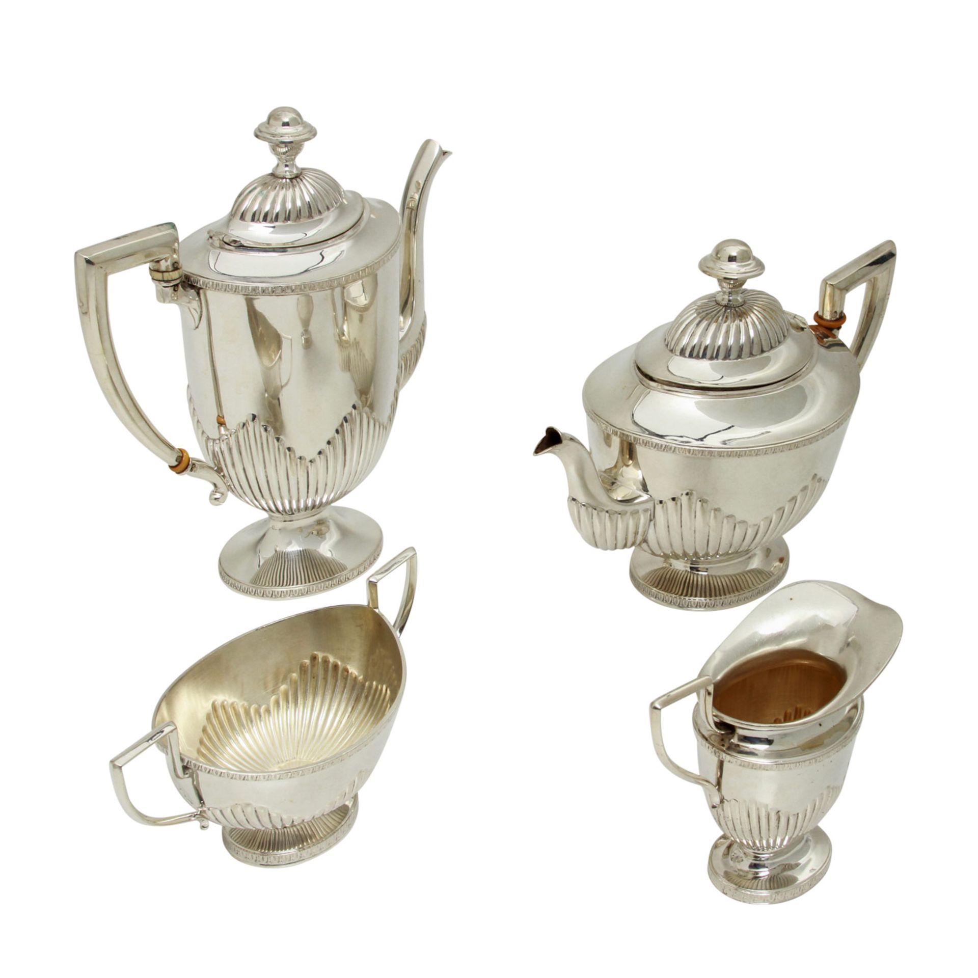 J.M. VAN KEMPEN&ZOON 4-tlg. Kaffee- und Teekern, 833 Silber, 20. Jhd.Ovale Form auf eingezogenem - Bild 2 aus 9