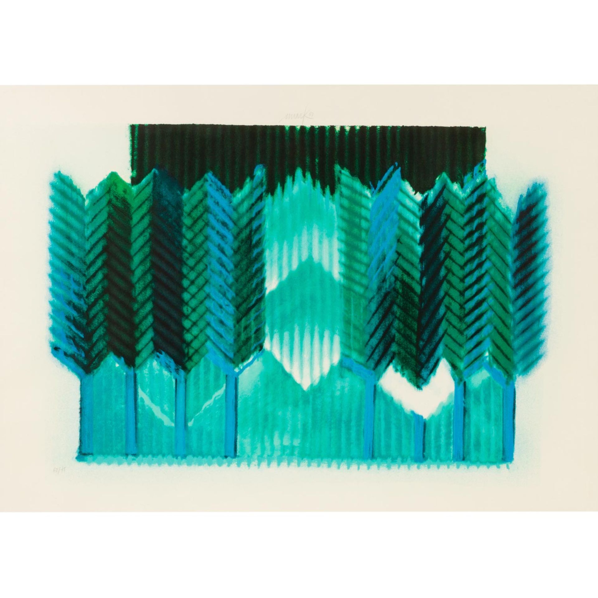 MACK, HEINZ (geb. 1931), „Das Hohelied Salomo“,abstrakte Komposition in Grün- und Blautönen,