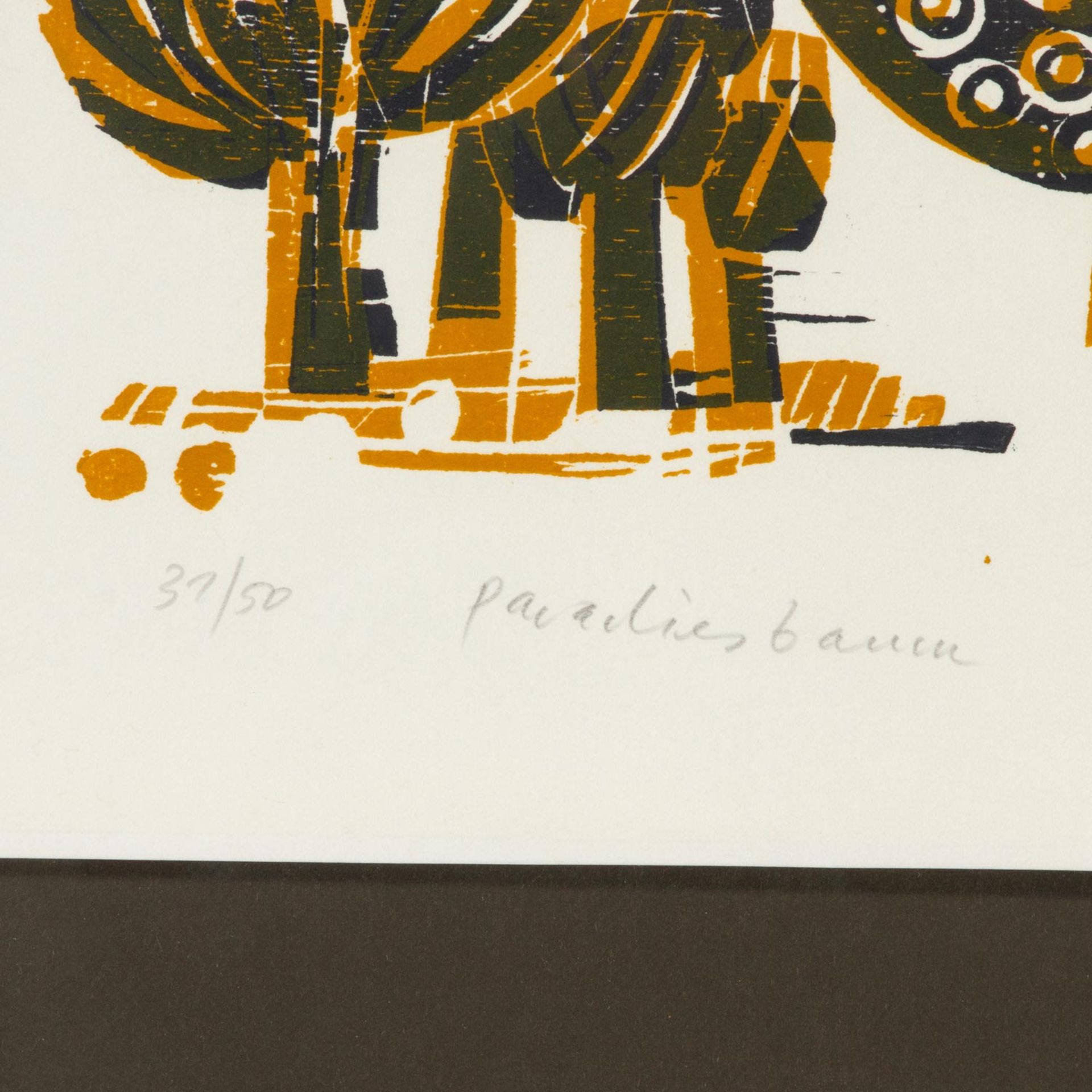 FELGER, ANDREAS (geb. 1935), "Paradiesbaum",Farbholzschnitt/Papier, darunter mit Blst. von Hand num. - Image 3 of 5