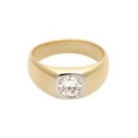 Solitär-Bandring mit 1 Brillant ca. 0,75 ct,WEISS - LGW ( H - J ) / VS 2, GG 14K, Schauseite Platin,