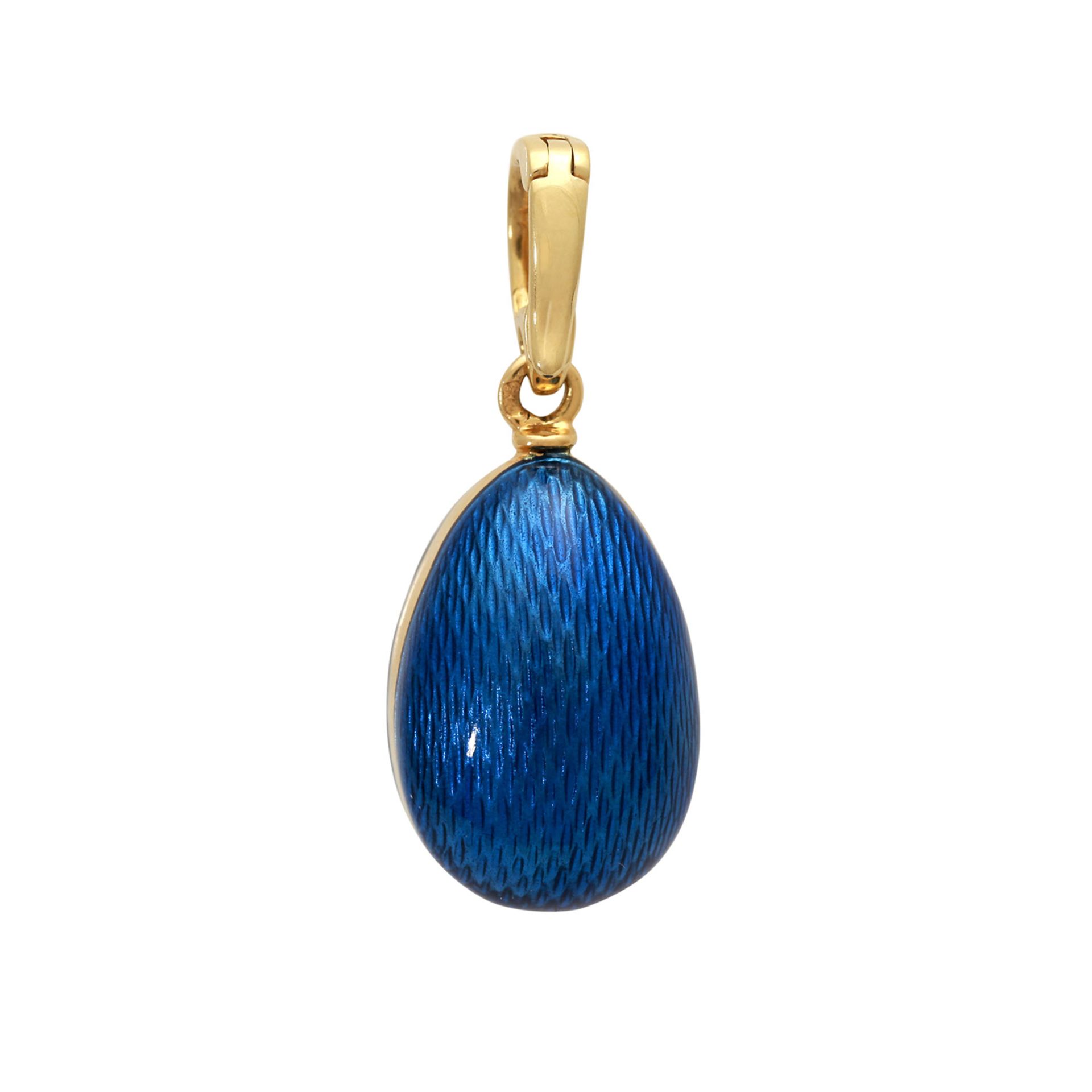 FABERGÉ BY VICTOR MAYER Anhänger "Ei",GG 18K, guillochiert und blau emailliert, bes. mit 2 kl. - Image 3 of 4