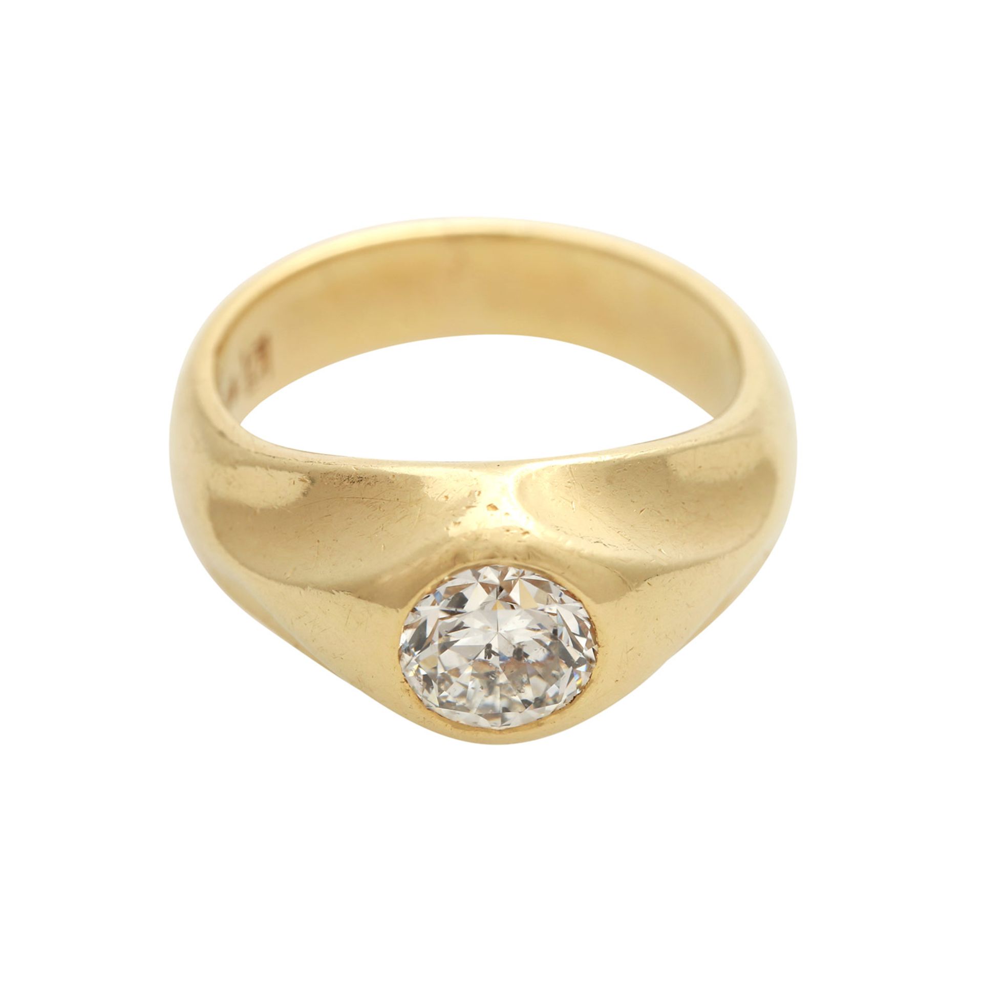 Bandring mit 1 Brillantca. 0,75 ct LGW - GW (I-L) / PI 2 in GG 14K, RW: ca. 48, leichte