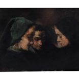 RIBOT, THÉODULE (1823-1891) 'Drei Frauen'.Drei Frauen in andächtiger Haltung, Öl/Holz, unten links