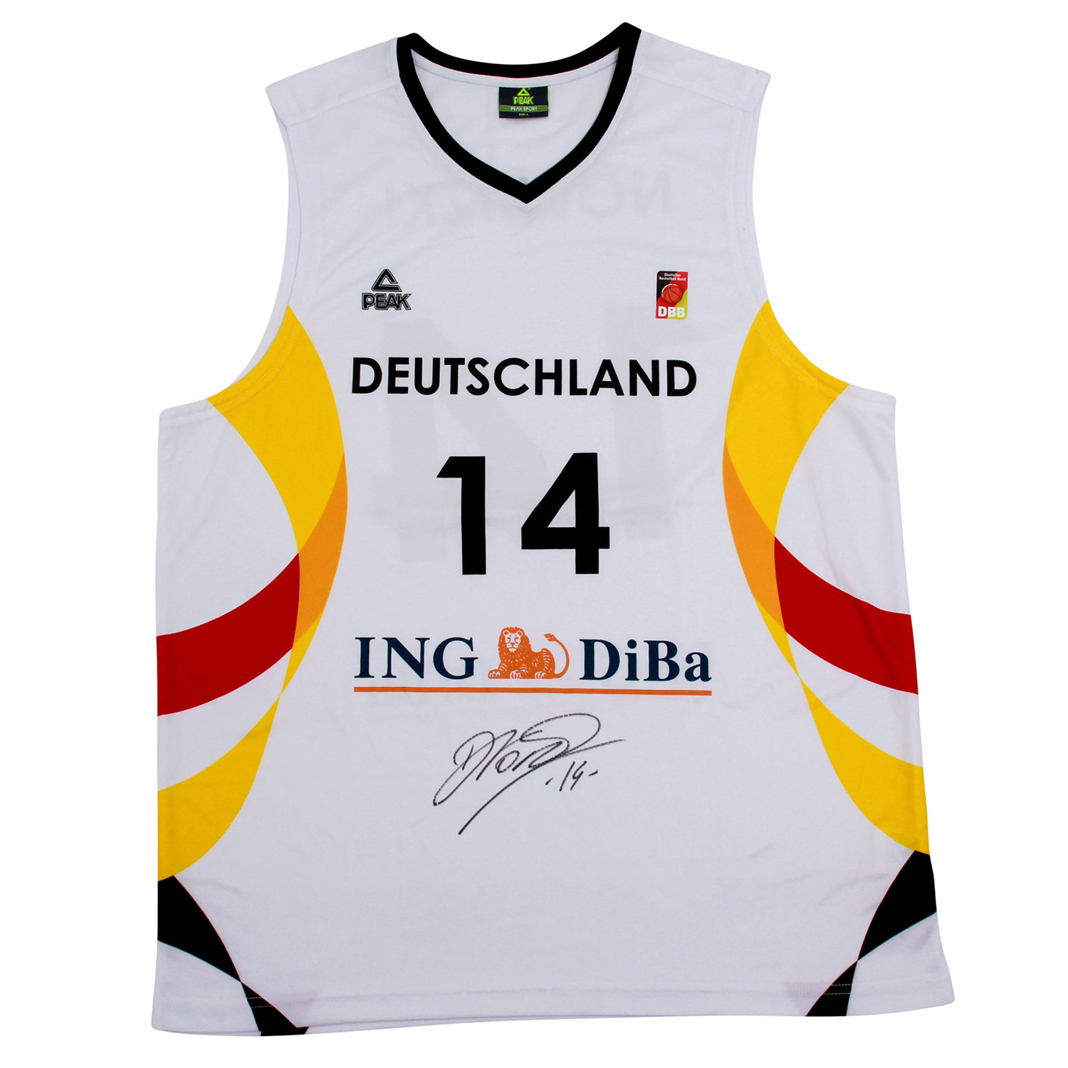 Basketballtrikot "Peak", handsigniert Dirk Nowotzki, Euro Größe L.Trikot ungetragen, Dirk Nowotzki