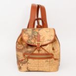 ALVIERO MARTINI 1A CLASSE ikonographischer Rucksack, Landkartenprint in Naturtönen auf beschichtetem