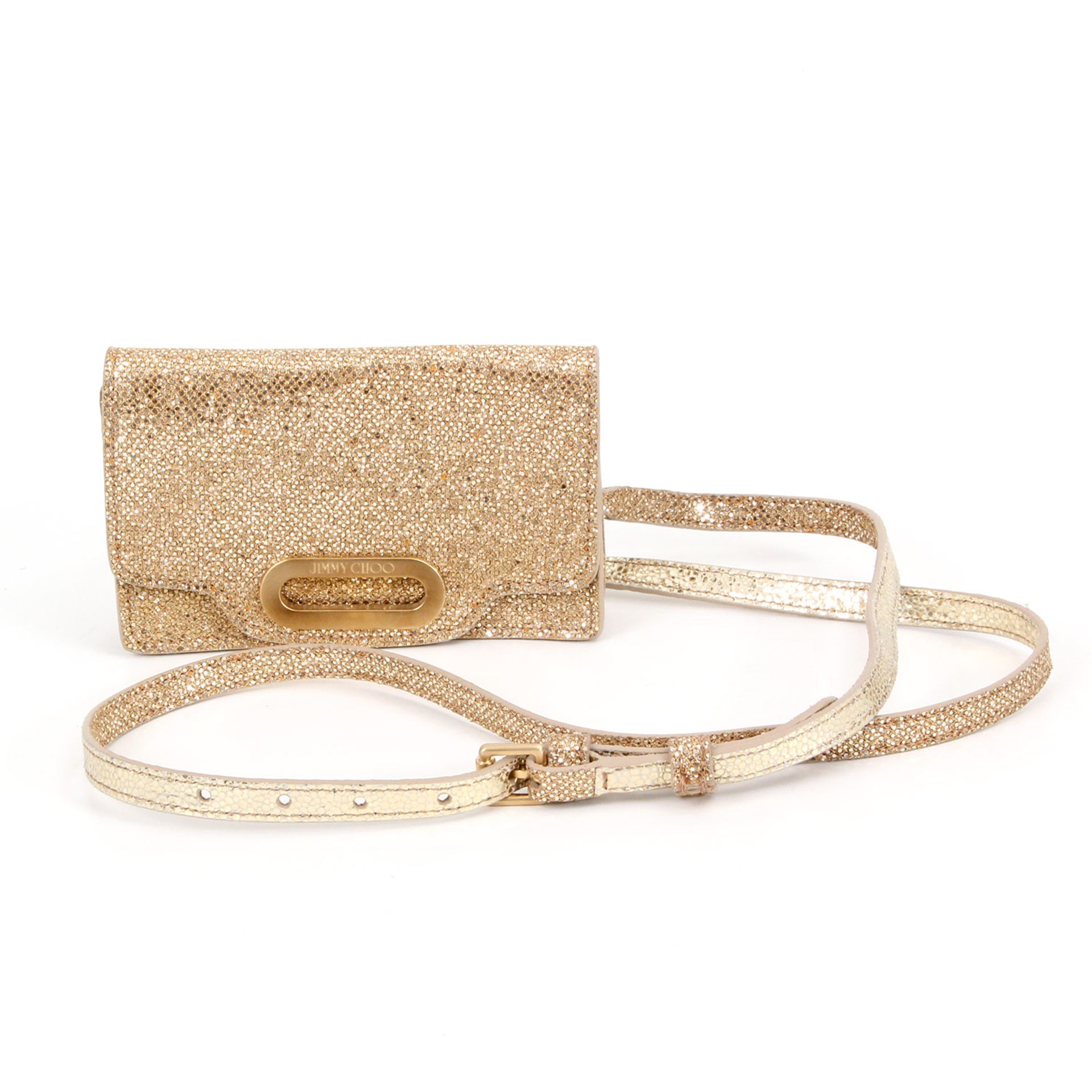 JIMMY CHOO exklusive Abendtasche. Goldfarbene Tasche mit abnehmbarem Henkel, goldfarbene Hardware,