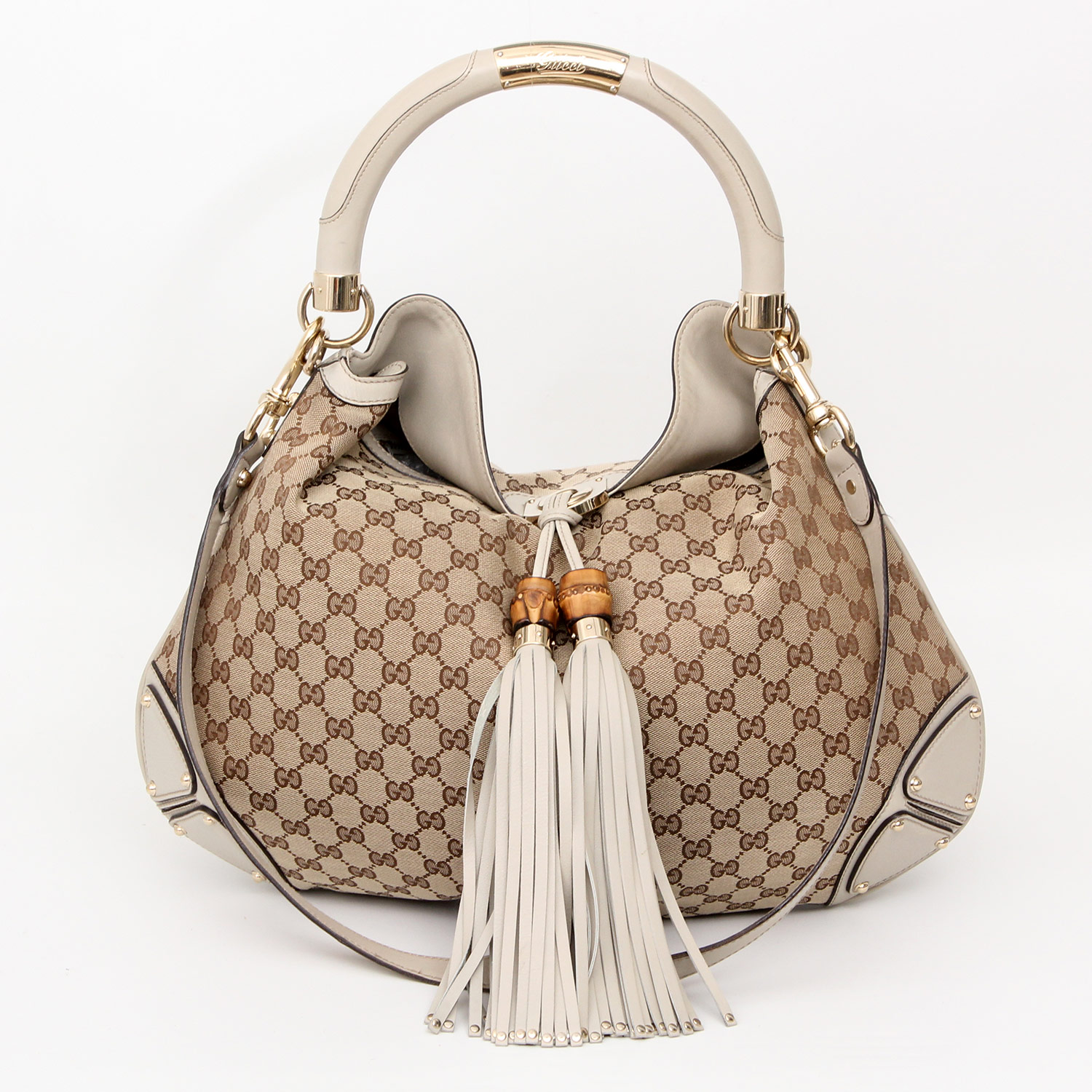 GUCCI GUCCISSIMA tolle Handtasche TASSEL&BAMBOO INDY HOBO-BAG, NP: ca. 1800.-! ca. 50x40cm, grau,