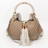 GUCCI GUCCISSIMA tolle Handtasche TASSEL&BAMBOO INDY HOBO-BAG, NP: ca. 1800.-! ca. 50x40cm, grau,