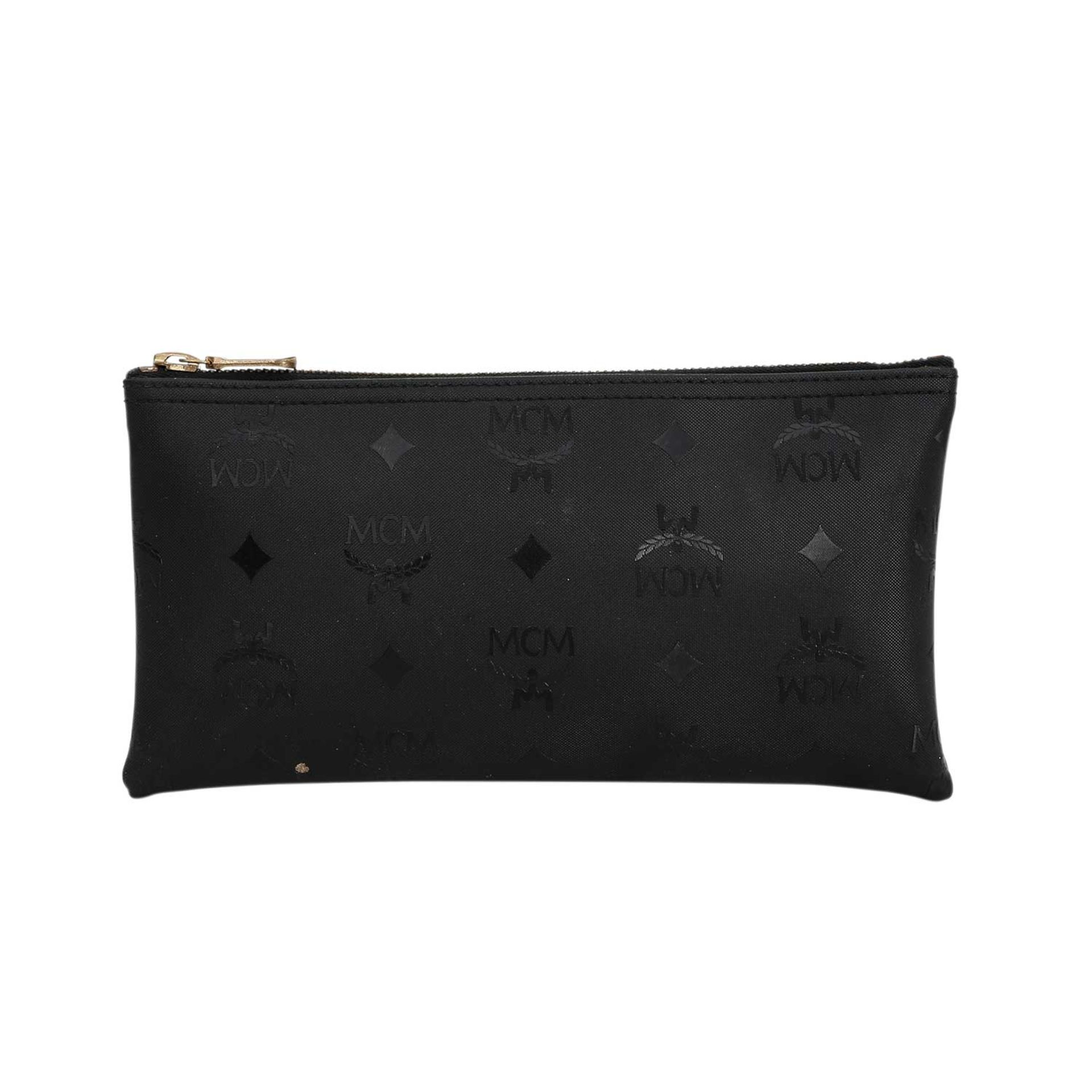 MCM VINTAGE aparte Kosmetiktasche. Typisches Monogram-Design in Schwarz mit goldfarbenem