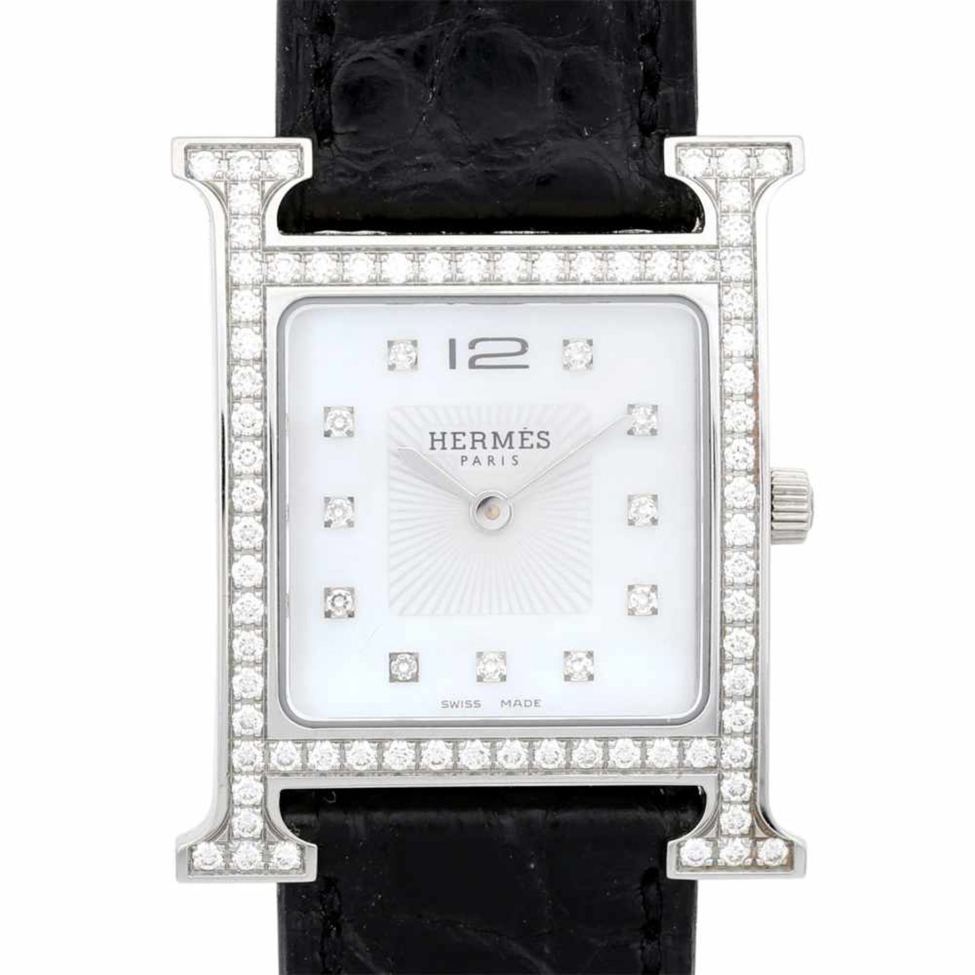 HERMÈS exquisite Damen Armbanduhr "HEURE H", Koll. 2011. H-Gehäuse (26x26mm) aus poliertem Edelstahl