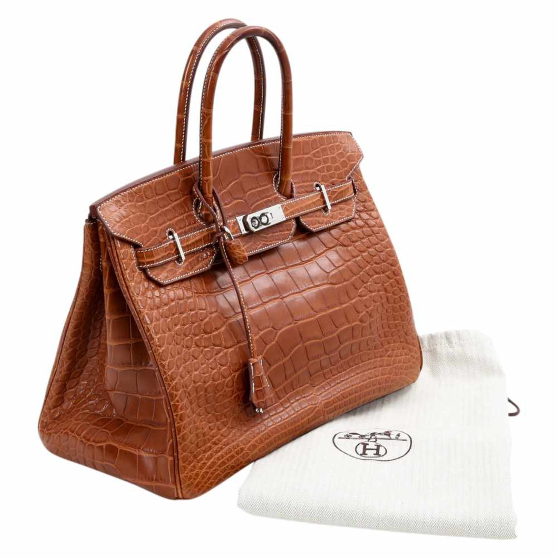 HERMÈS exquisite Stil-Ikonen Handtasche "BIRKIN BAG 35 KROKO", Koll. 2013. Alligator Leder in Cognac - Bild 5 aus 5