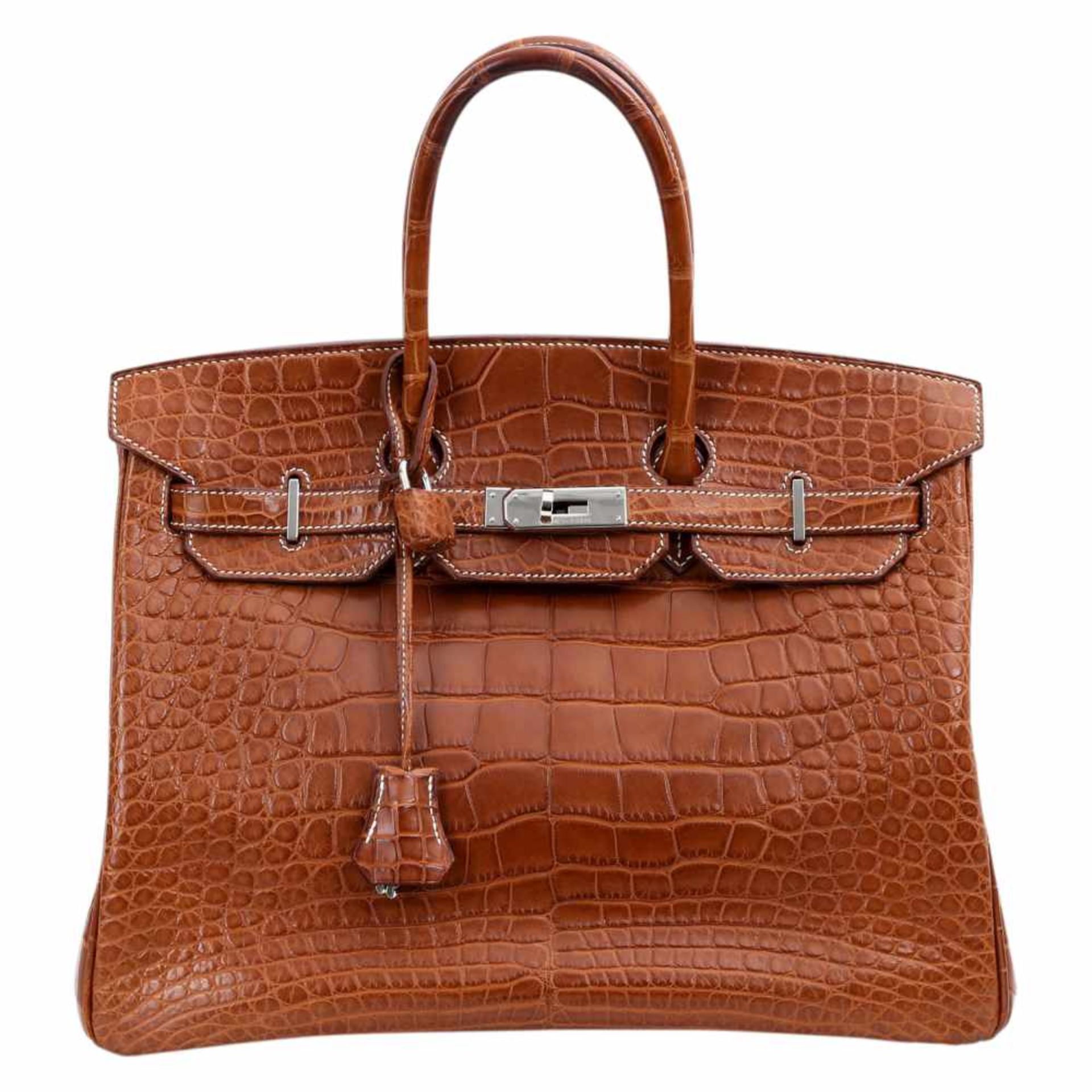 HERMÈS exquisite Stil-Ikonen Handtasche "BIRKIN BAG 35 KROKO", Koll. 2013. Alligator Leder in Cognac